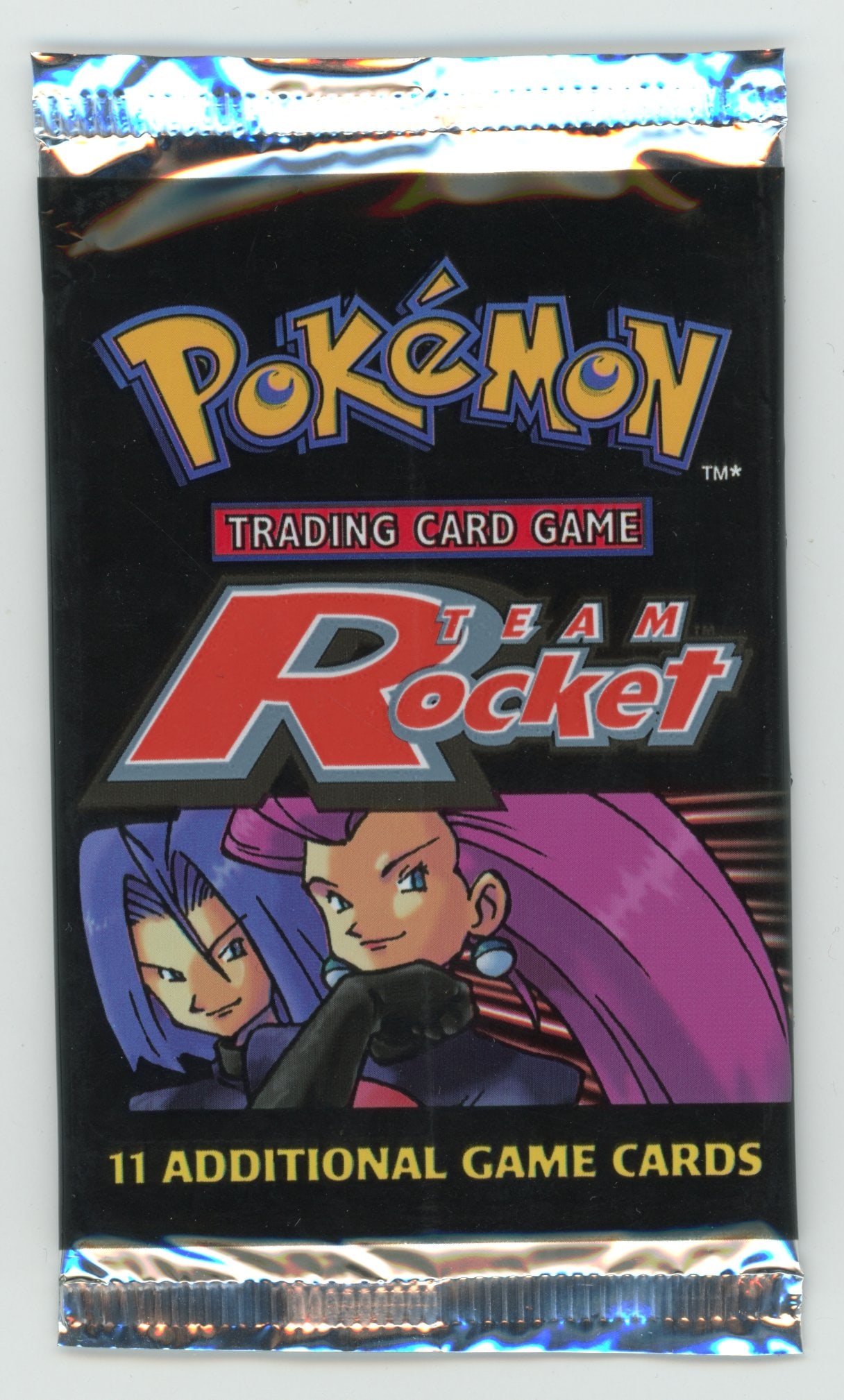 Team Rocket Booster Pack (Jessie & James) - Unweighed: This Team Rocket booster pack features artwork of Jessie & James. The pack is unweighed and in excellent condition, showing no signs of age or wear.