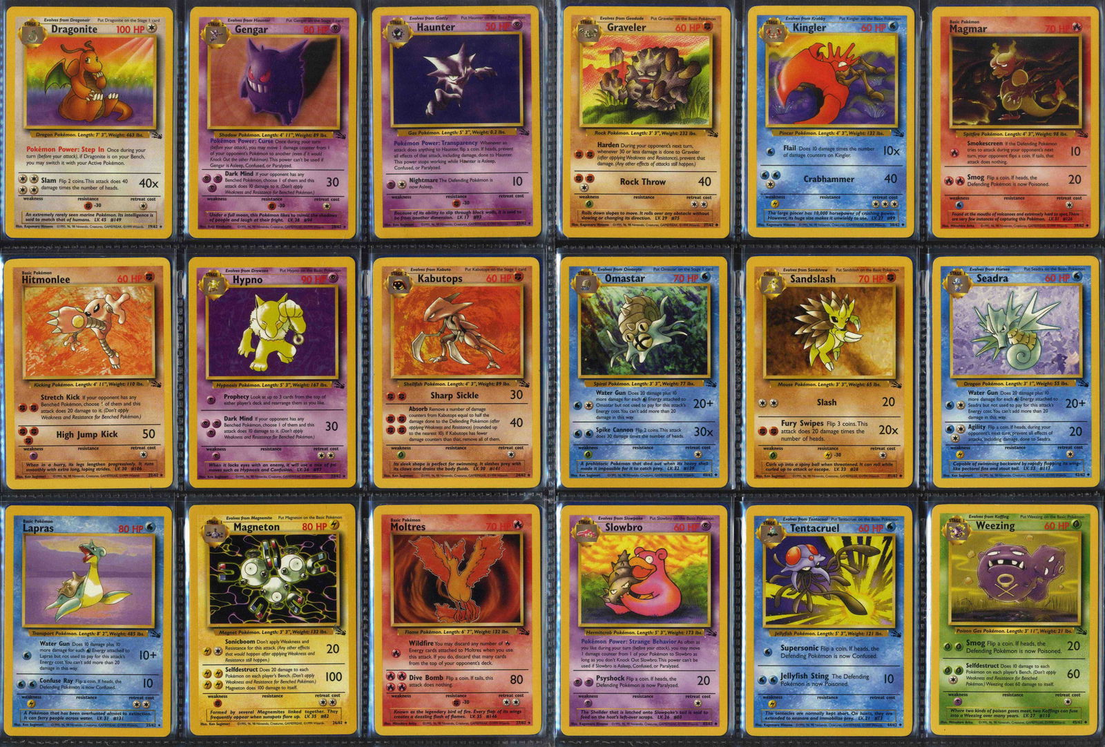 Complete Fossil Set - 63/63 - Unlimited: What do you get:A complete Fossil expansion in Unlimited print. All cards in Excellent to Near Mint conditions. The cards are in set order and presented in Ultra Pro 9 pocket sleeves. Condition Breakd