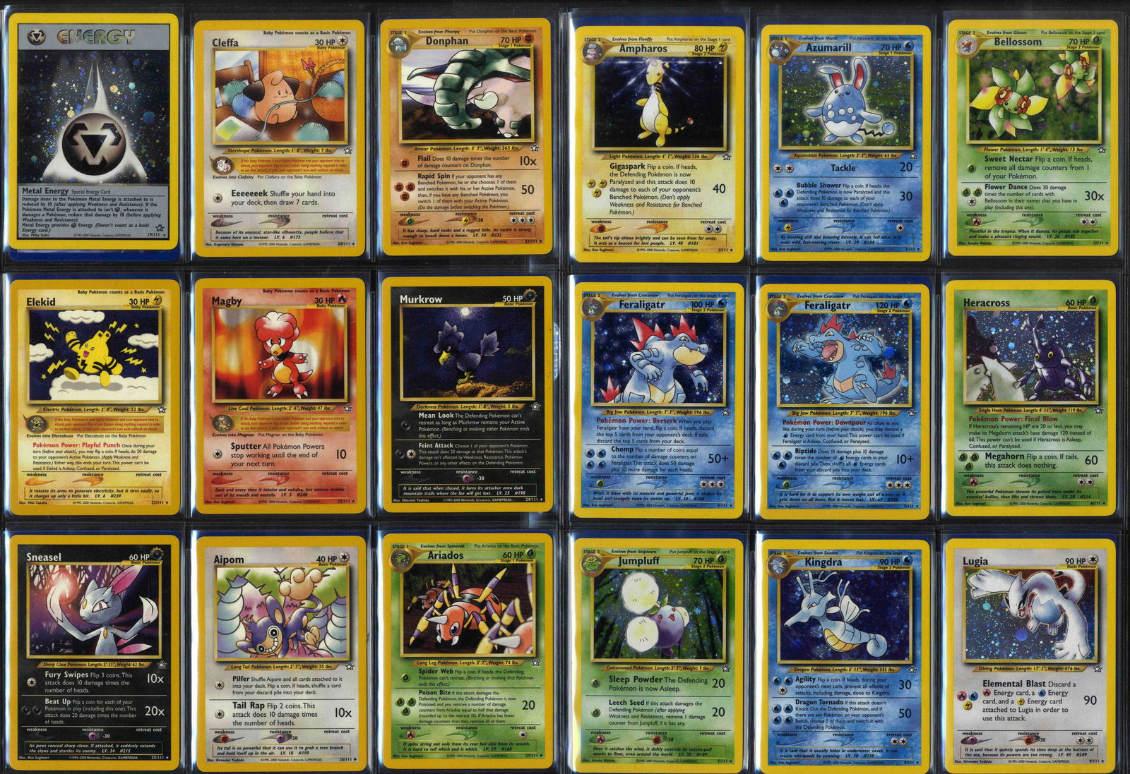 Complete Neo Genesis Set 111/111 - Unlimited Near Mint: What do you get: A complete Pokémon Neo Genesis expansion in Unlimited print, all 111 cards. The overall condition and quality of this set is Near Mint.The cards are in set order and presented in Ult