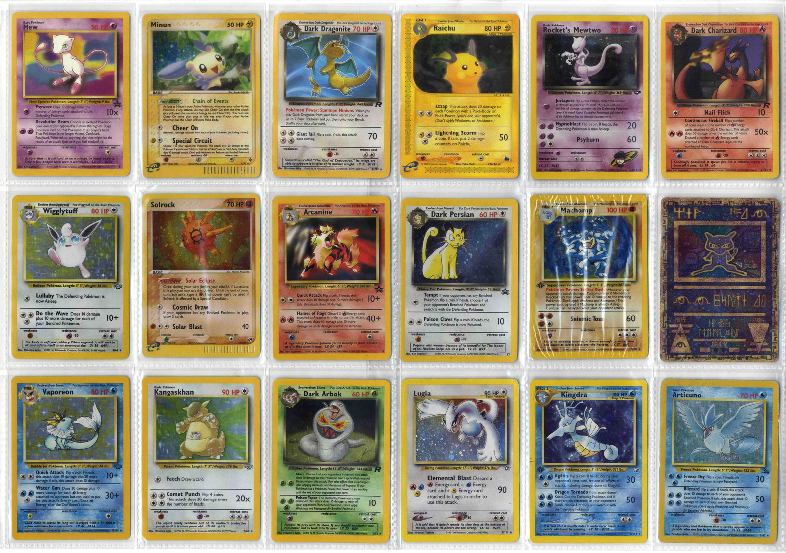 Vintage Childhood Collection: This childhood collection is filled with incredible cards from the first years of Pokemon.Highlights include: Raichu #27 LP (Skyridge), Rocket's Mewtwo #15 holo LP- (Gym Challenge), Dark Charizard #21