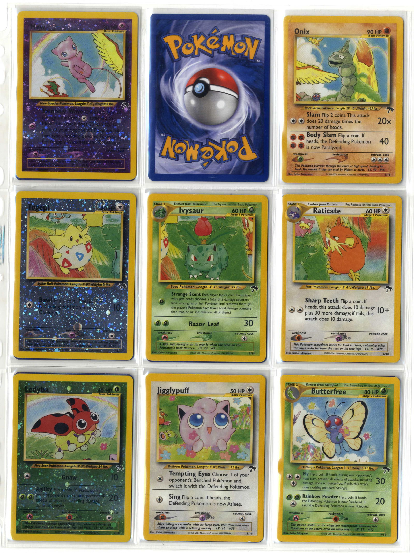 Southern Islands Partially Complete Set #16/18 (2001): This stunning collection of the Southern Islands set features 16 of the 18 cards. Missing are Pidgeot #2 and Tentacruel #10. The set is in LP-NM condition, with only very light age-related wear. The c