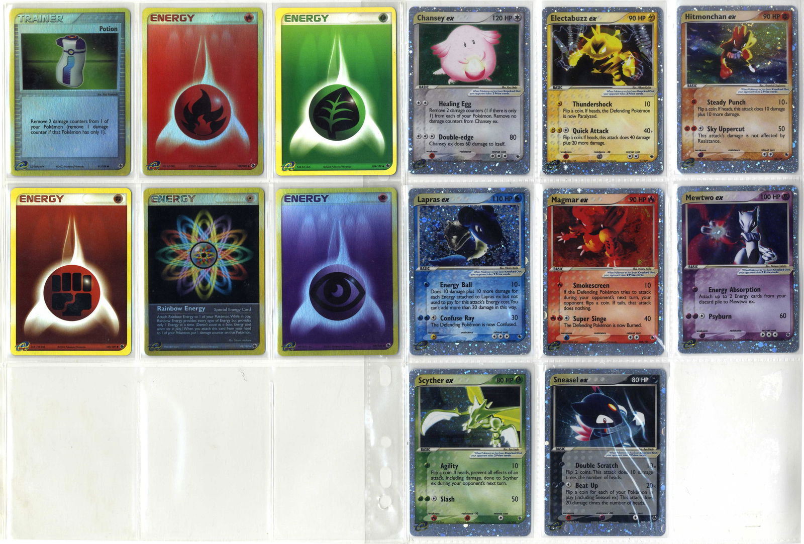 Ruby // Sapphire Partially Complete Master Set: What do you get: A partially complete Ruby & Sapphire base set including all the original ‘ex' Pokémon and a plethora of reverse holos. This set includes ALL of the original 9 ‘EX’ Pokémon, in