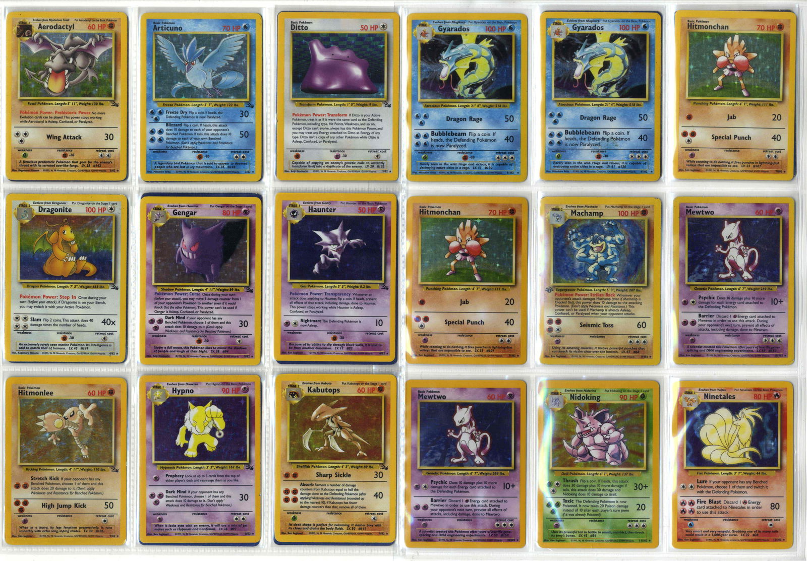 Vintage Holo Collection Base Set/Jungle/Fossil/Base Set 2: What do you get: You're bidding on 44 classic holographic cards from the early days of the Pokémon TCG. This collection features cards from the Base Set, Jungle, Fossil and Base Set 2 and features so