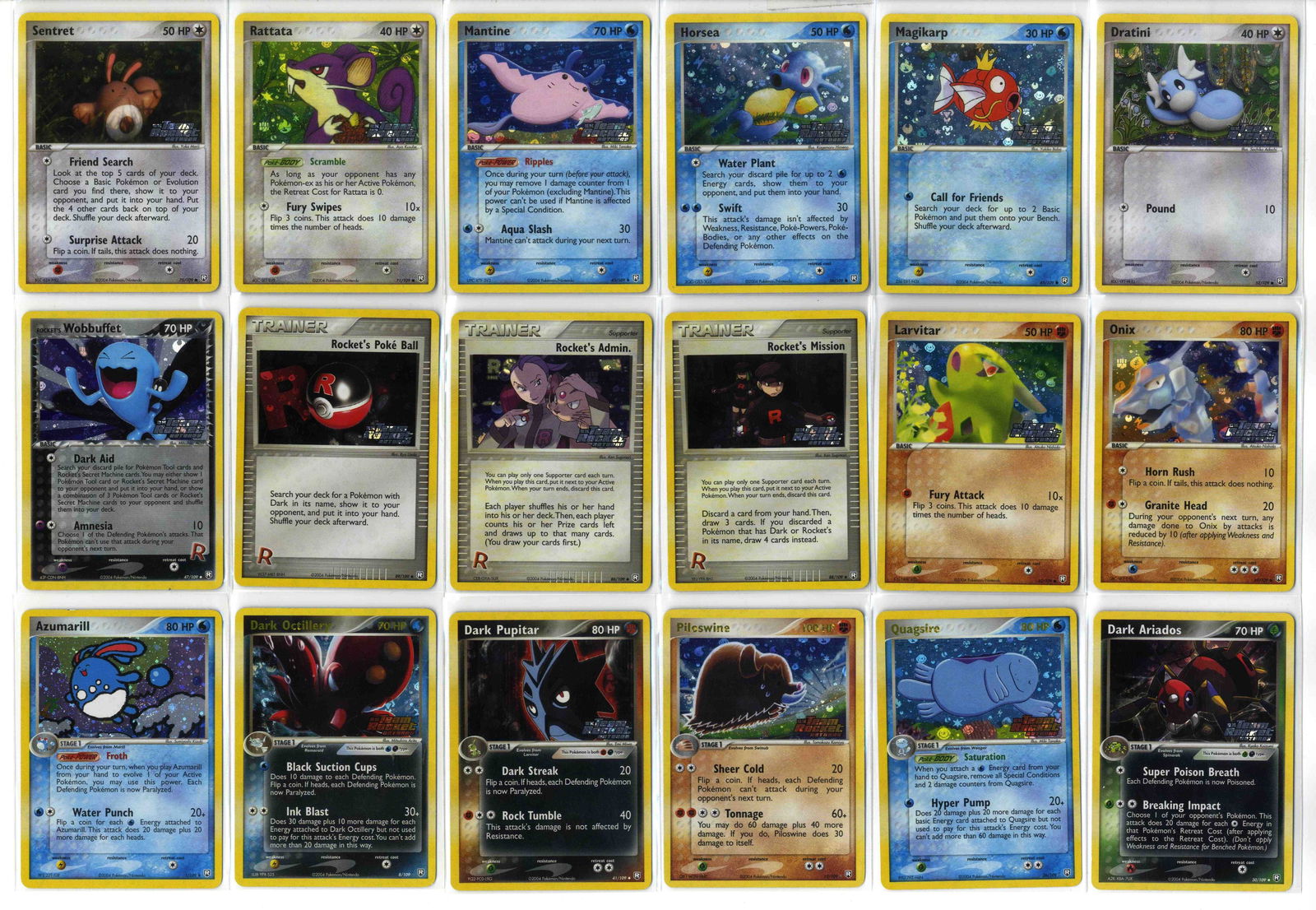 EX Team Rocket Returns Partially Complete Set - 89 cards: This lot features 89 cards from the EX Team Rocket Returns set, released November 2004.This partial set is made up of: 13 Reverse holo commons and uncommons, 10 holo rares, 5 reverese holo rares, and