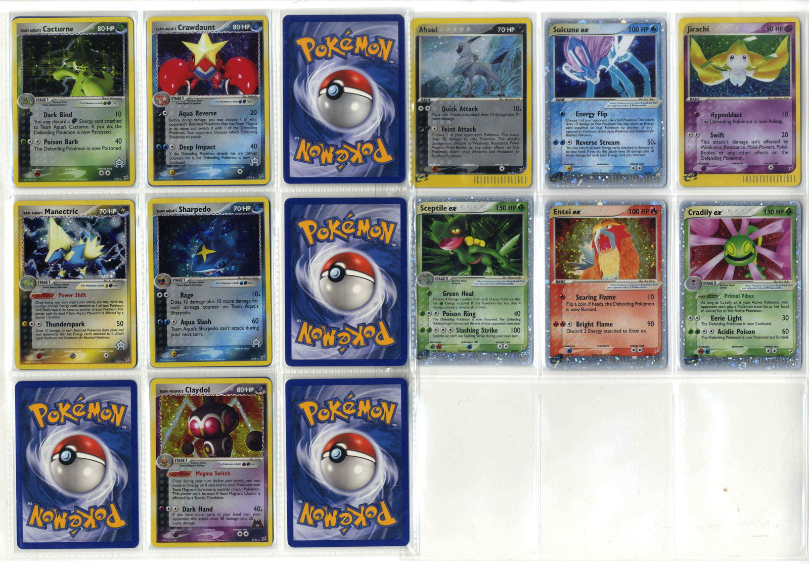 Ex Team Magma Vs Team Aqua Partially Complete Master Set: What do you get: A partially complete master set of Ex Team Magma Vs Team Aqua - the highlight of the set is both secret rares, the Absol and the Jirachi and four of the six ‘ex’ Pokémon: Sceptil