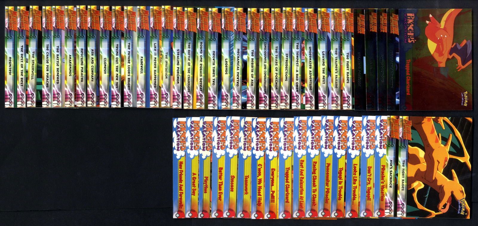 TOPPS Movie Animation Edition - Mewtwo Strikes Back / Pikachu's Vacation - 52 cards: SGB report:This lot contains 36 cards from the Movie Animation Edition TOPPS series featuring 5 holos. All conditions are LP-NMHolos:Trapped Charizard (Pikachu's Vacation)Mechanical Mewtwo (Mewtwo Str