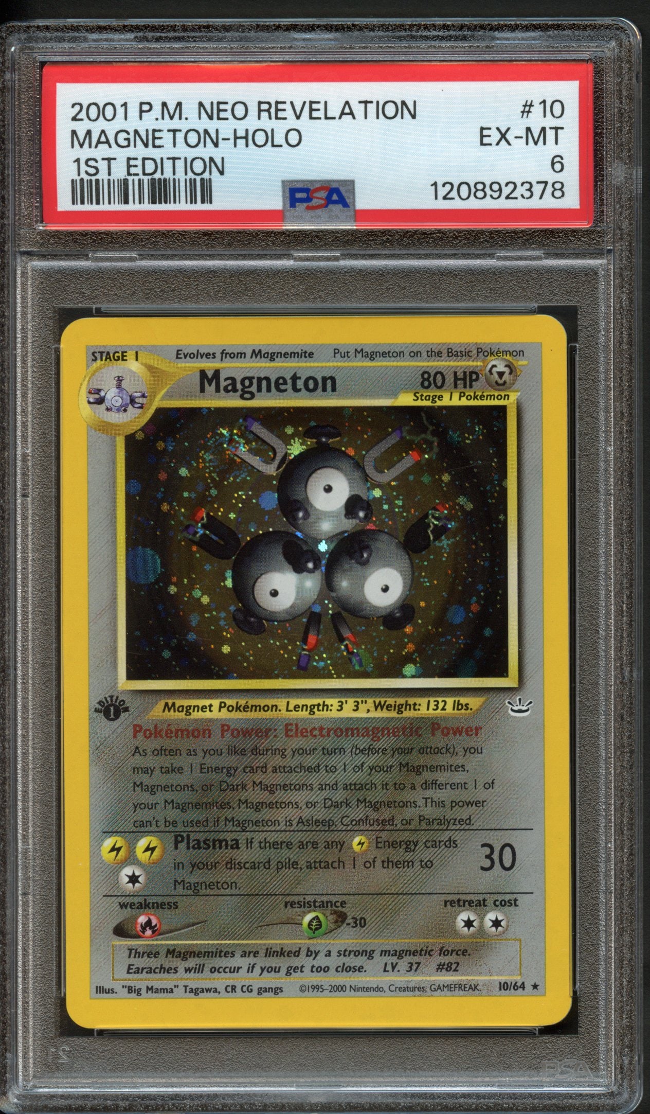 PSA 6 Magneton 1st Edition Holo #10 - Neo Revelation: authenticated and graded by PSA and awarded a near mint to mint 6