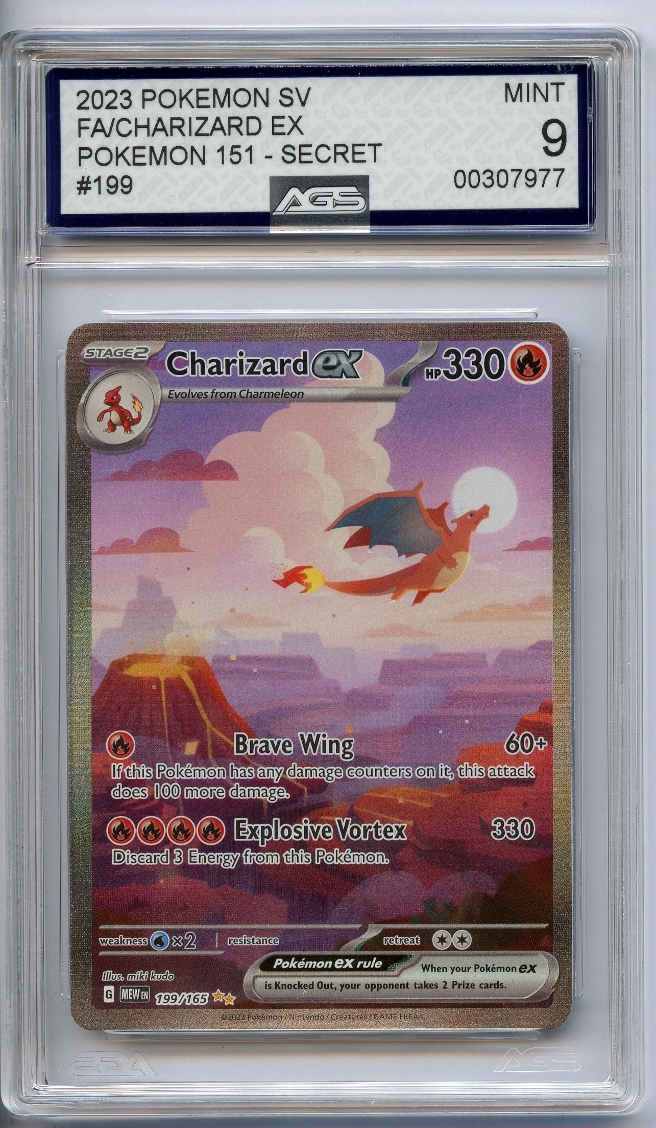 AGS 9 Charizard ex #199 Pokémon 151 Special illustration rare 2023: Graded and authenticated by AGS, the worlds leading Ai grading company and awarded a mint 9.