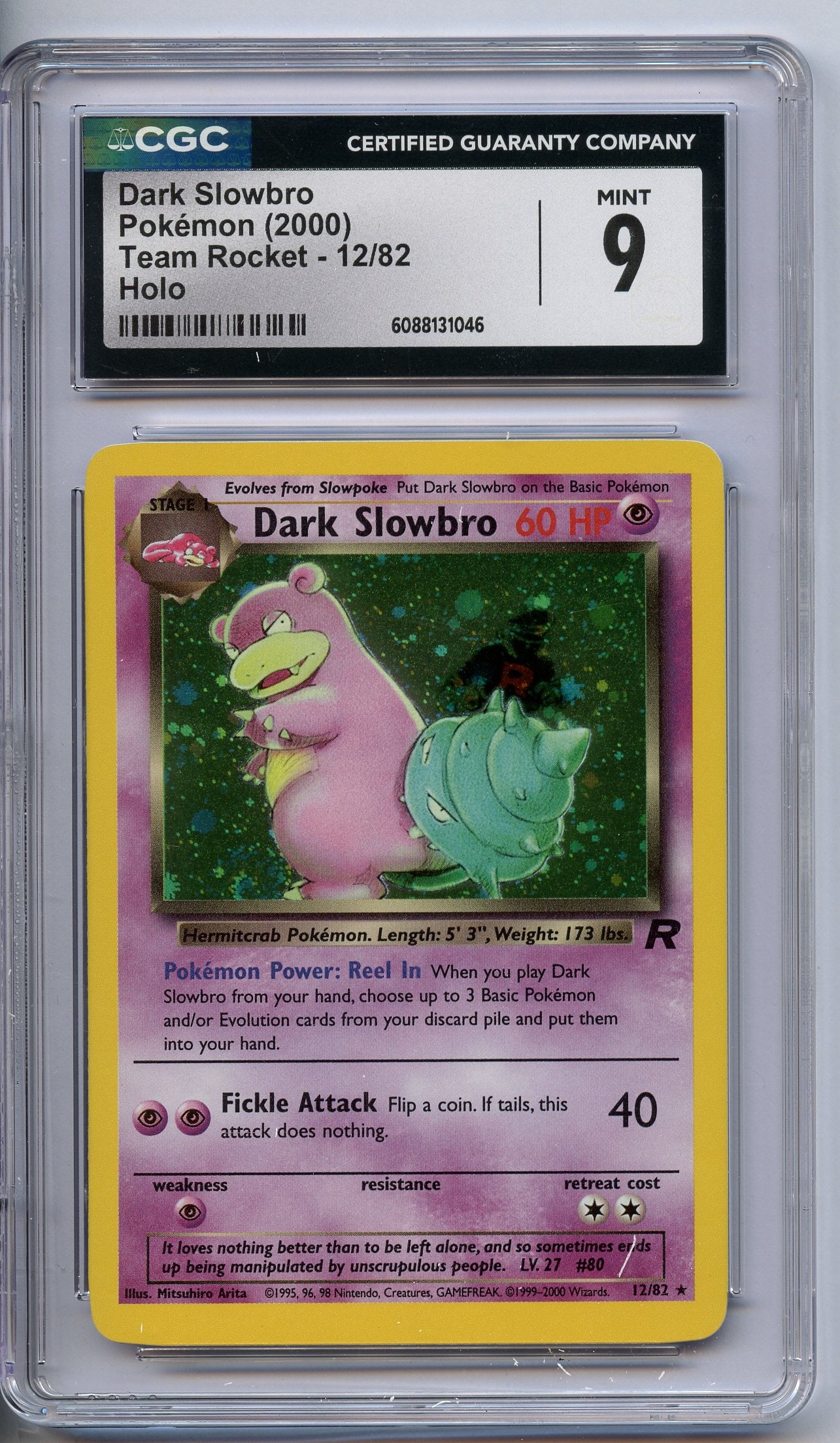 CGC 9 Dark Slowbro #12 Holo - Team Rocket 2000: This Dark Slowbro #12 Holo from Team Rocket has been graded a 9 (MINT) by CGC.
