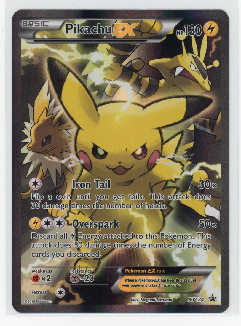Pikachu Black Star Promo XY124 (LP): This Pikachu Black Star Promo XY124 is in Lightly PLayed Condition, with a dew small marks caused by the original storage method in the sealed product.