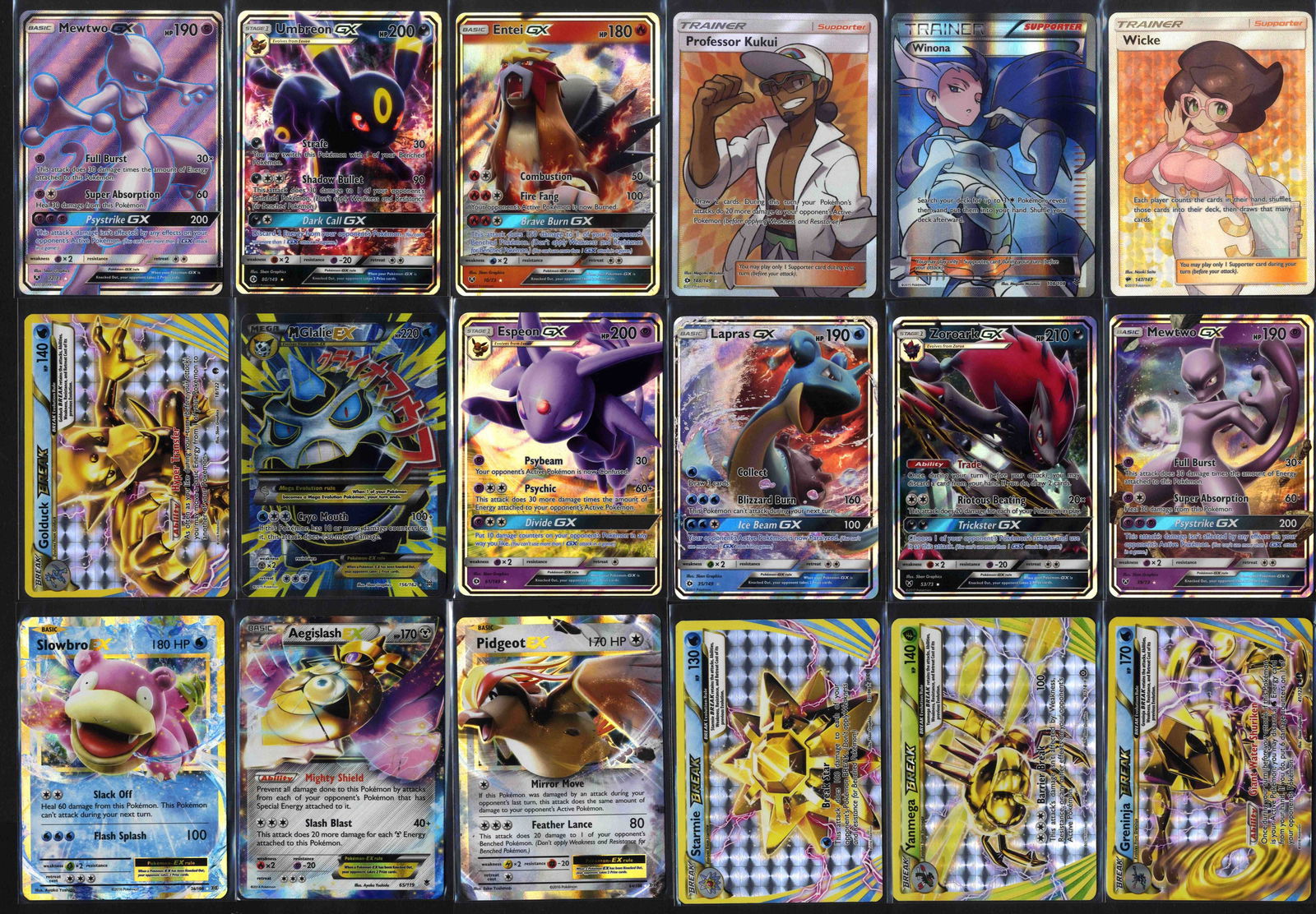 Collection of GXs, Full-arts, EXs, and more (2010-2019): This lot features approx. 400-500 cards from 2010 up to 2019. The diverse collection is filled with valuable and desirable cards, including many GX and EX Pokemon, full-art trainers, unique foil style