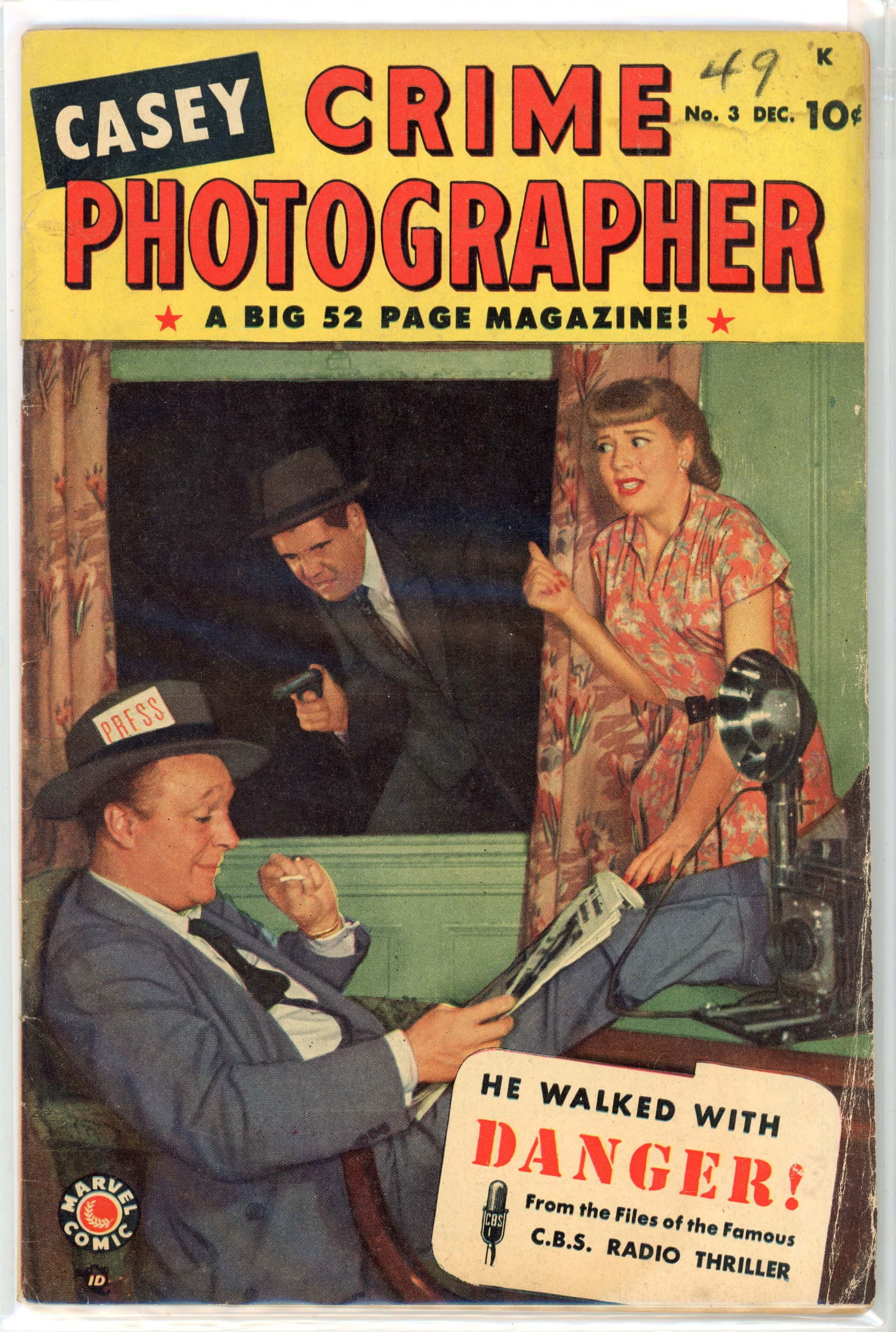 Casey-Crime Photographer #3 (Timely Comics, 1949) Features Stan Lee as editor: Casey-Crime Photographer #3 (Timely Comics, 1949).Art by Vernon Henkel and Pierce Rice. Features Stan Lee as editor.Condition is VG. Has some light staining to