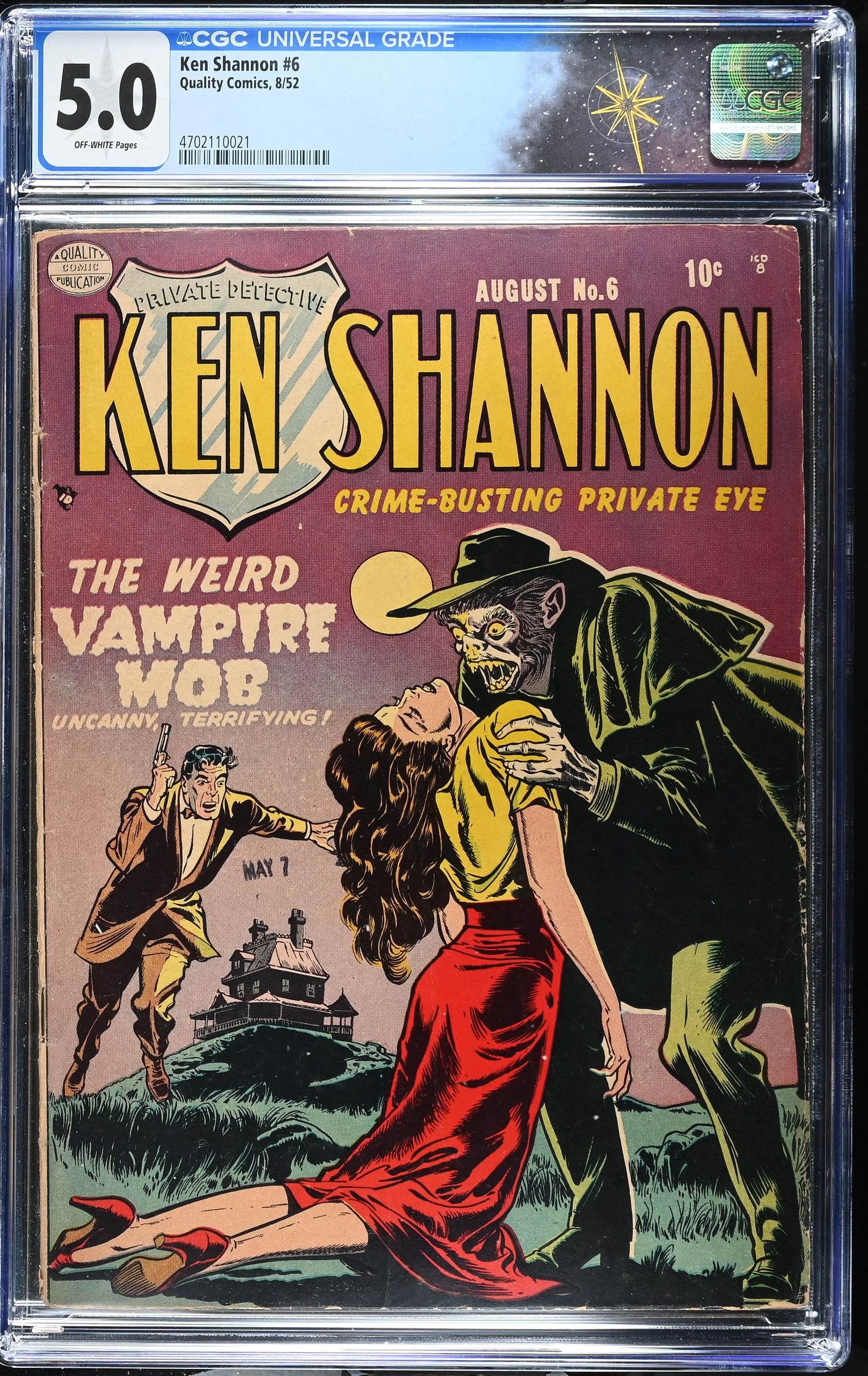 Ken Shannon #6 (Quality Comics, 1952) CGC 5.0: Ken Shannon #6 (Quality Comics, 1952).Cover art by Reed Crandall. Interior art by Crandall, Jack Cole and John Daly. Story by Joe Millard.Verify CGC Certification: https://www.cgccomics.com/certlookup