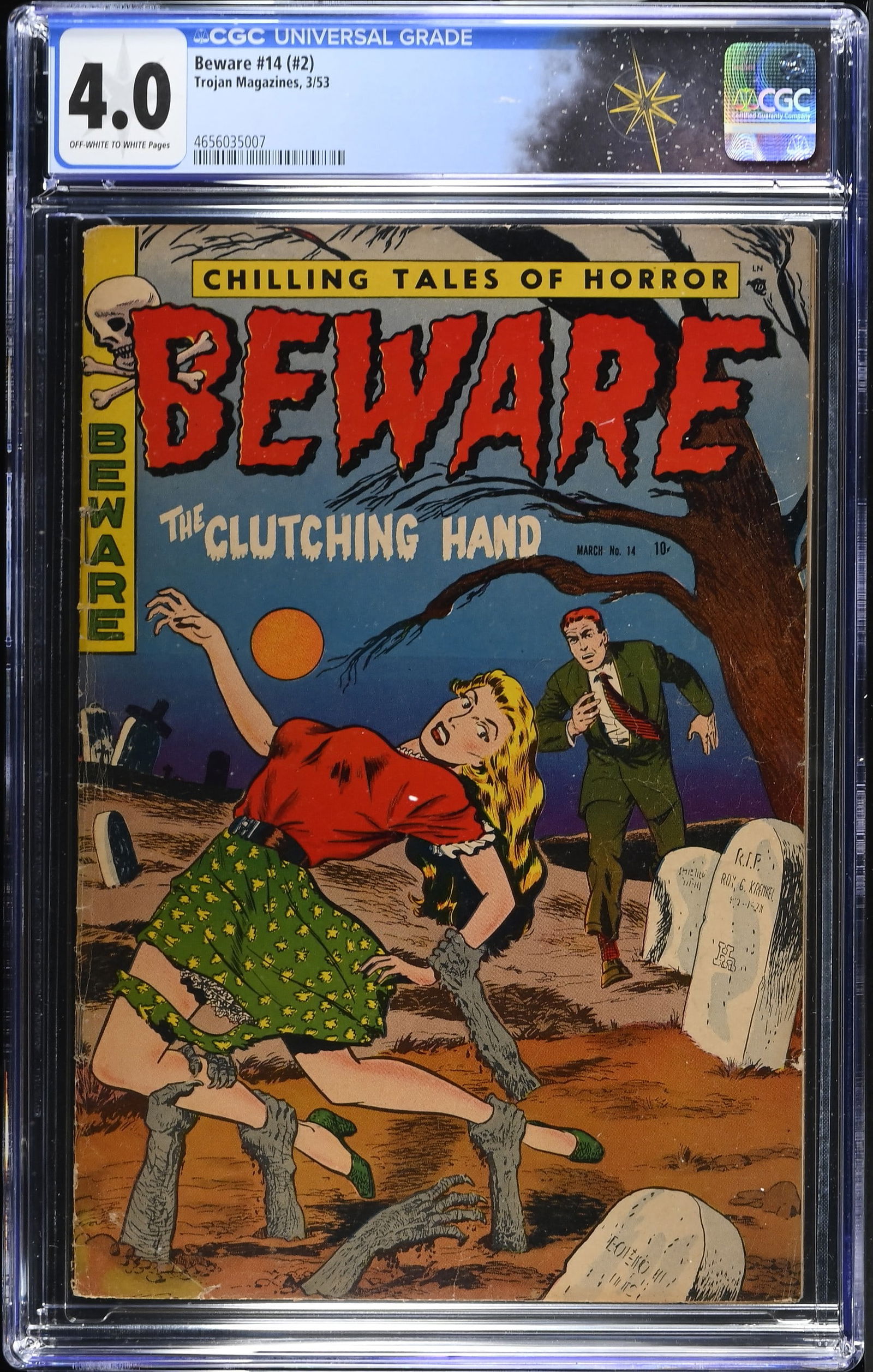Beware #14 (Trojan Magazines, 1953) CGC 4.0: Beware #14 (Trojan Magazines, 1953). CGC 4.0.Cover art by Roy Krenkel and Harry Harrison. Interior art by Al Gordon, Leo Hagler & Henry Kiefer. Story by Richard Kahn, Jesse Merlan, Paul S. Newman and