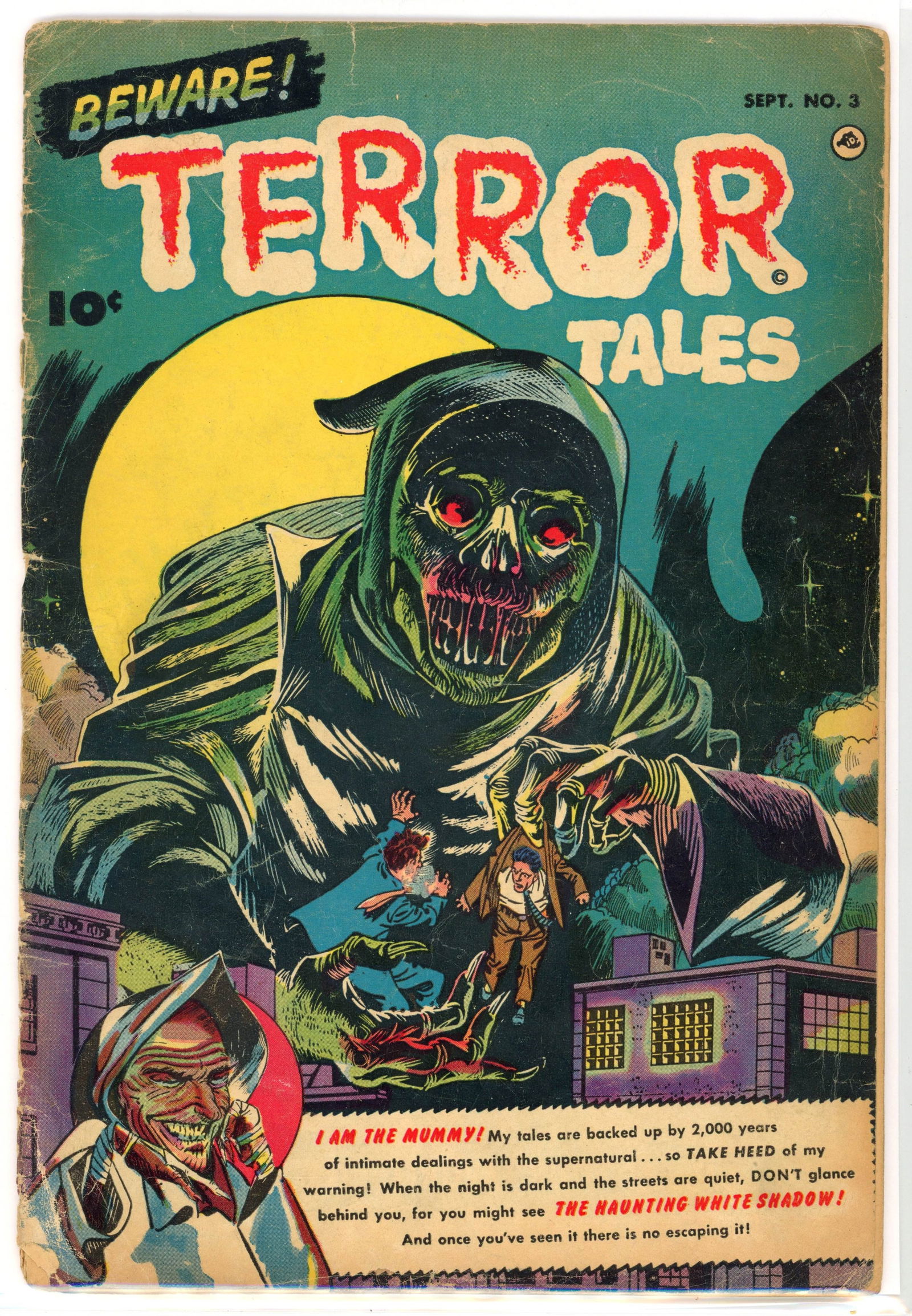 Beware! Terror Tales #3 (Fawcett Publications, 1952): Beware! Terror Tales #3 (Fawcett Publications, 1952).Cover art by Bernard Bailey. Interior art by Bailey and Sheldon Moldoff.Condition is Pr. Back and