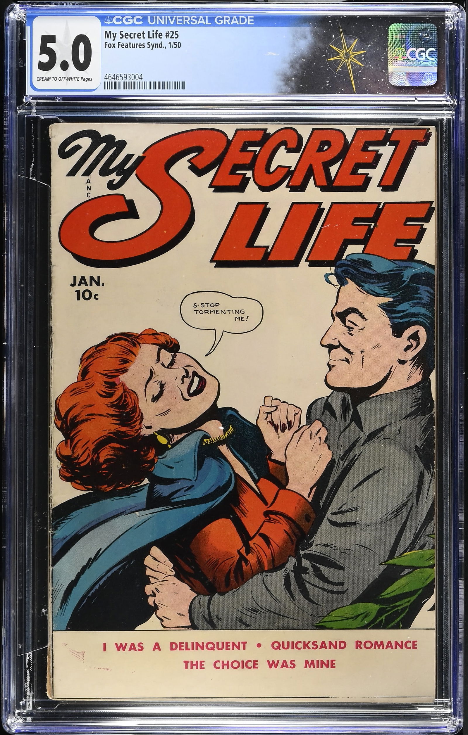 My Secret Life #25 (Fox Features Synd, 1949) CGC 5.0: My Secret Life #25 (Fox Features Synd, 1950). CGC 5.0.Artwork by Wally Wood. Verify CGC certification: https://www.cgccomics.com/certlookup/4646593004/Grader notes Page quality: cream to off-white, sp
