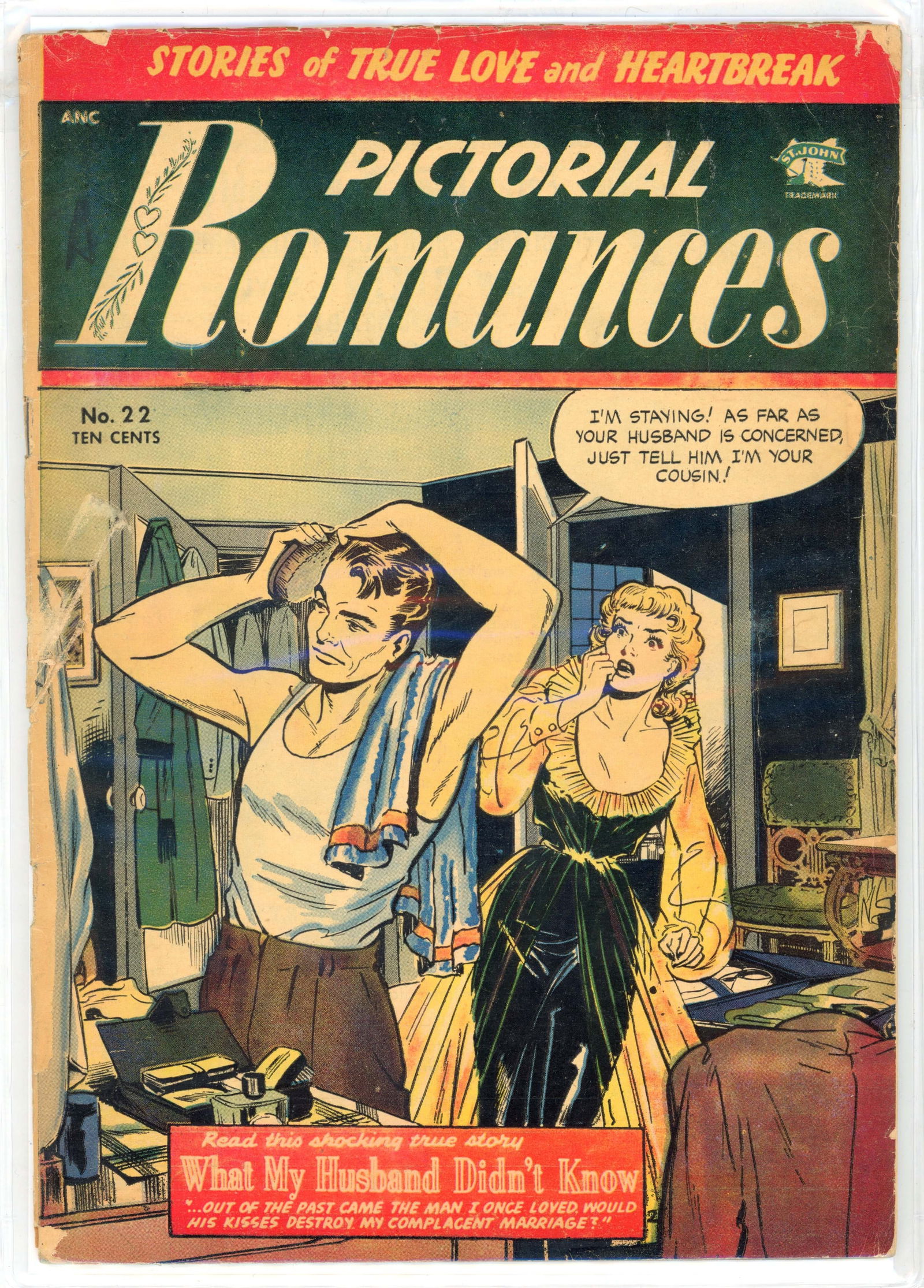 Pictorial Romances #22 (St John, 1953): Pictorial Romances #22 (St John, 1953). Cover art by Matt Baker. Interior art by Arthur Peddy, Billy Ely and Baker. Story by Dana Dutch.Condition is G. Significant wear to the front