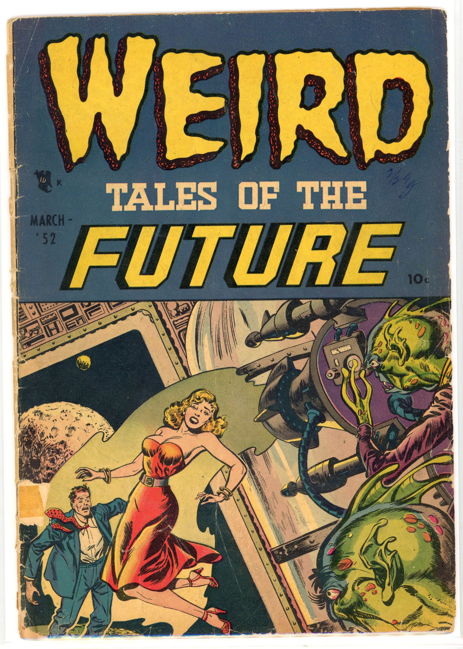 Weird Tales Of The Future #1 (Aragon, 1952): Weird Tales Of The Future #1 (Aragon, 1952)Art by Ross Andru. Partial cover credit for Basil Wolverton.Condition is GD. Cover detached from the bottom staple, small tears to the cover along the spine,