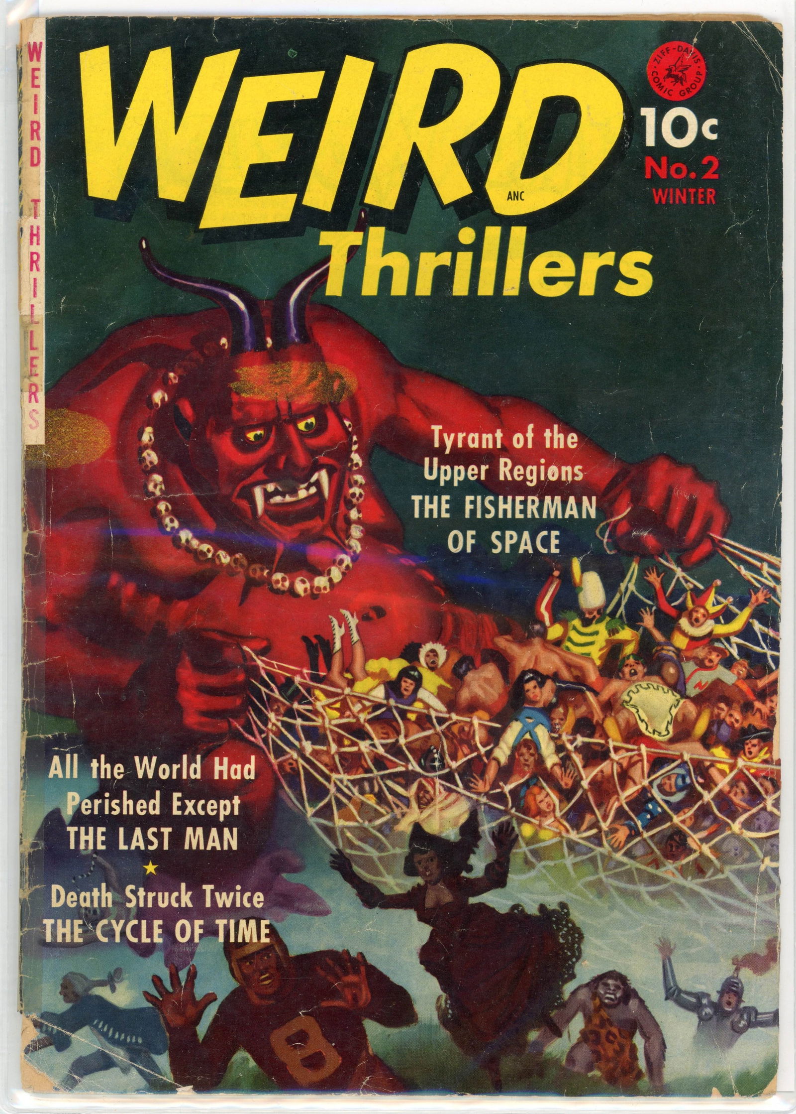 Weird Thrillers #2 (Ziff-Davis, 1951): Weird Thrillers #2 (Ziff-Davis, 1951). Pained cover. Cover art by Aller Anderson. Interior art by Alex Toth, Murphy Anderson and Gene Colan. Condition is GD. Tape to spine and back cover,