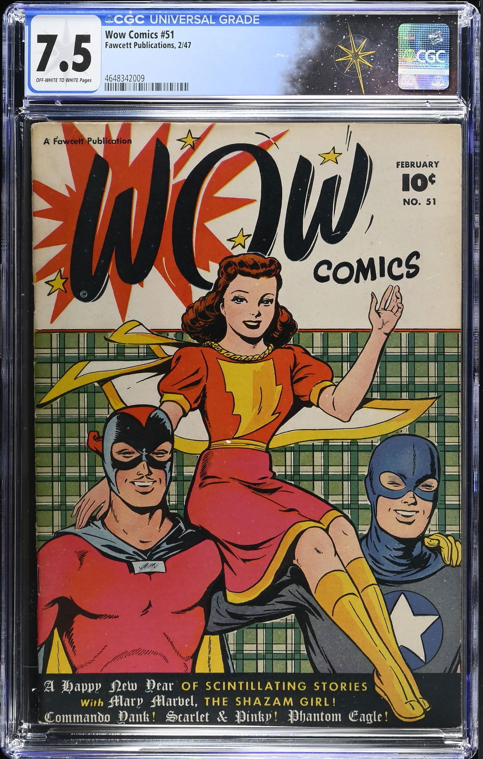 WOW Comics #51 (Fawcett Publications, 1946) CGC 7.5: WOW Comics #51 (Fawcett Publications, 1946) CGC 7.5. Mary Marvel and the Mad Mirror Maze.Cover art by Jack Binder. Interior art by Marc Swayze and Dick McKay. Story by Otto Binder and Dick McKay.Verif
