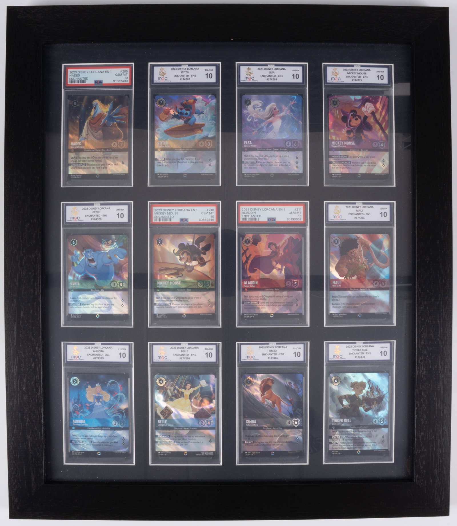 Disney Lorcana EN1 - Complete Enchanted Rare Collection - ALL Grade 10s: This lot features all of the enchanted rares from the very first Disney Lorcana trading card set produced by Ravensburger.??Enchanted rares are the pinnacle of the hobby, with an estimated pull rate o