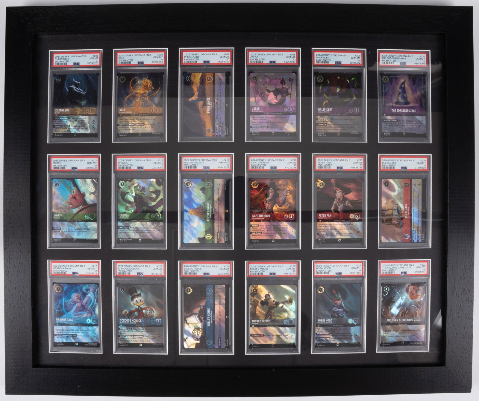 Disney Lorcana - Into the Inklands ALL 18 Enchanted Rares ALL PSA 10: This lot features all 18 of the enchanted rares from the Into the Inklands Disney Lorcana trading card set produced by Ravensburger.??Enchanted rares are the pinnacle of the hobby, with an estimated p