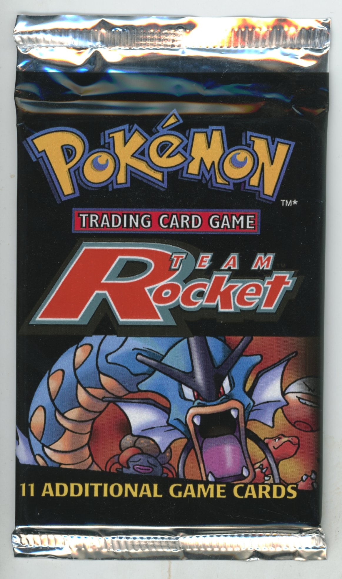 Team Rocket Booster Pack (Gyarados) - Unweighed: This Team Rocket booster pack features artwork of Gyarados. The pack is unweighed and in excellent condition, showing no signs of age or wear.