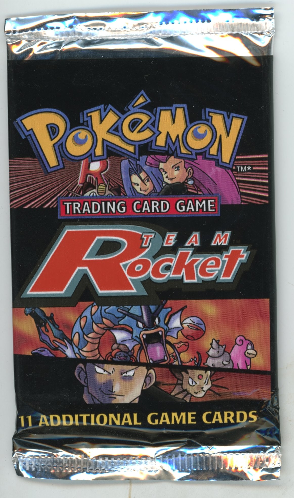 Team Rocket Booster Pack (Mixed Artwork) - Unweighed: This Team Rocket booster pack features artwork of Giovani and a number of Pokemon. The pack is unweighed and in excellent condition, showing only light crinkling on the corners.