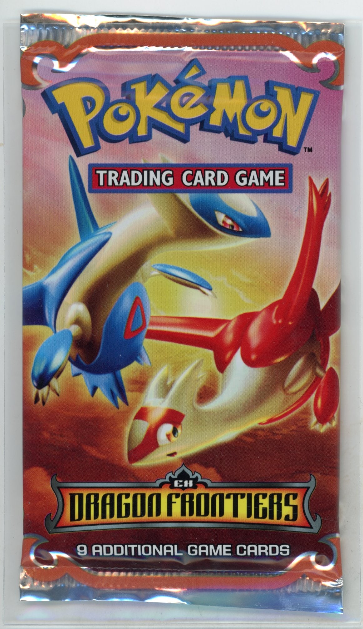 EX Dragon Frontiers Sealed Booster Pack (Latios/Latias, Super Heavy 17.81g): An almost pristine pack of EX Dragon Frontiers, the fifteenth main expansion of cards from the EX Series released in November 2006. This pack is particularly heavy, weighing in at 17.81g. The wrapper