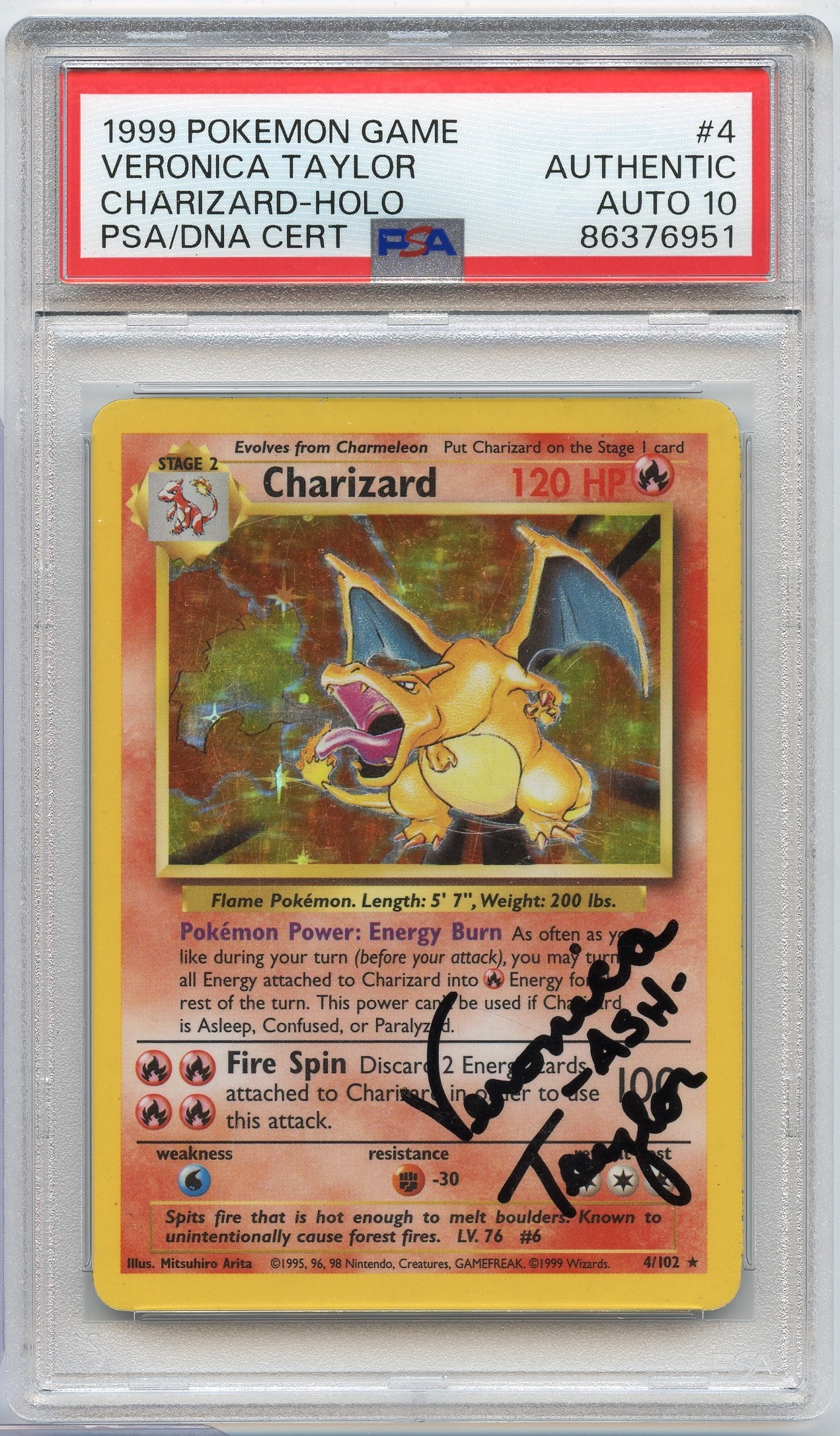 PSA Auto 10 Charizard #4 Holo Base Set - Signed by Veronica Taylor (1 of 3)
