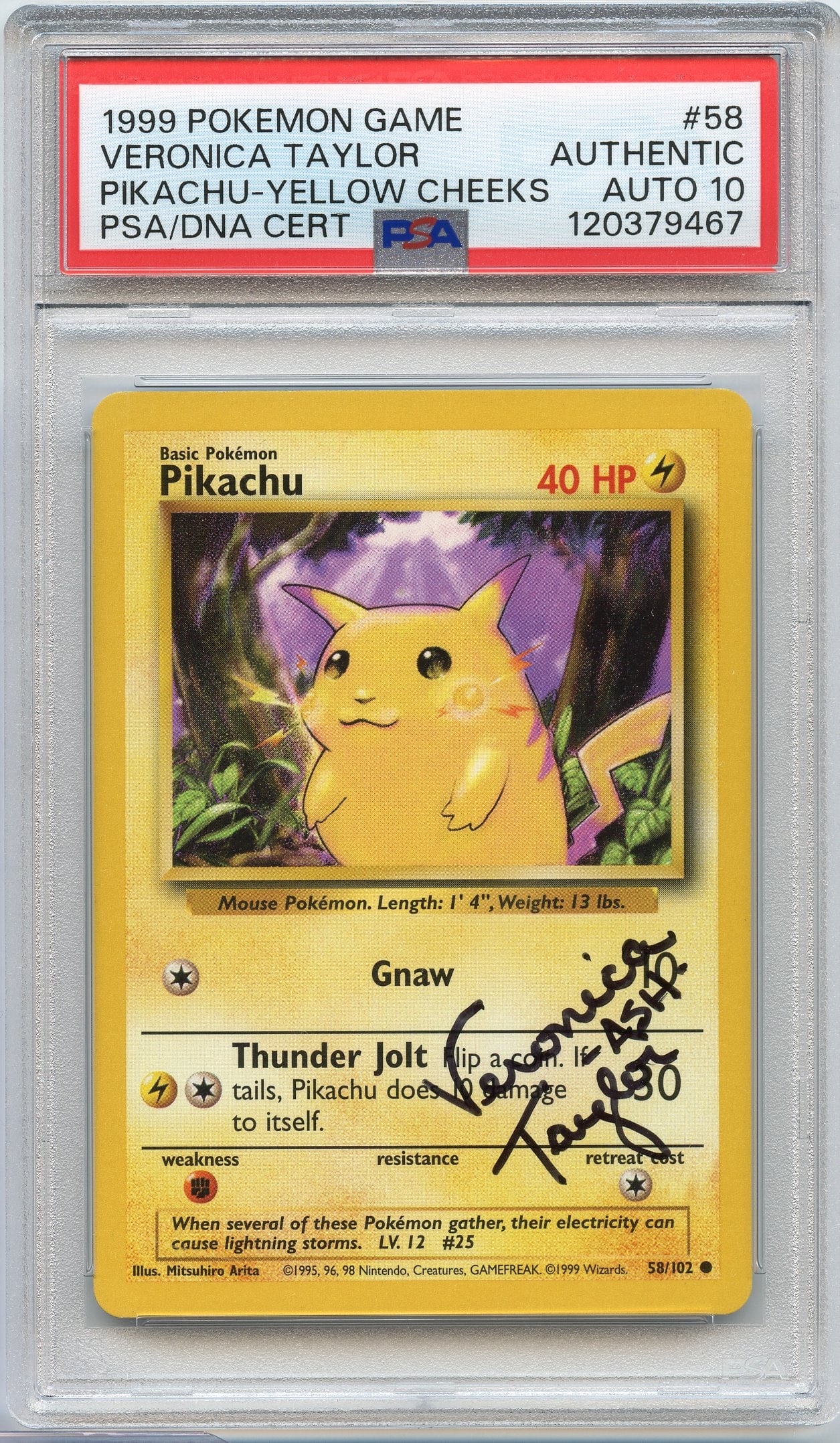 PSA Auto 10 Pikachu #58 Base Set 'Yellow Cheeks' - Signed by Veronica Taylor (1 of 2)