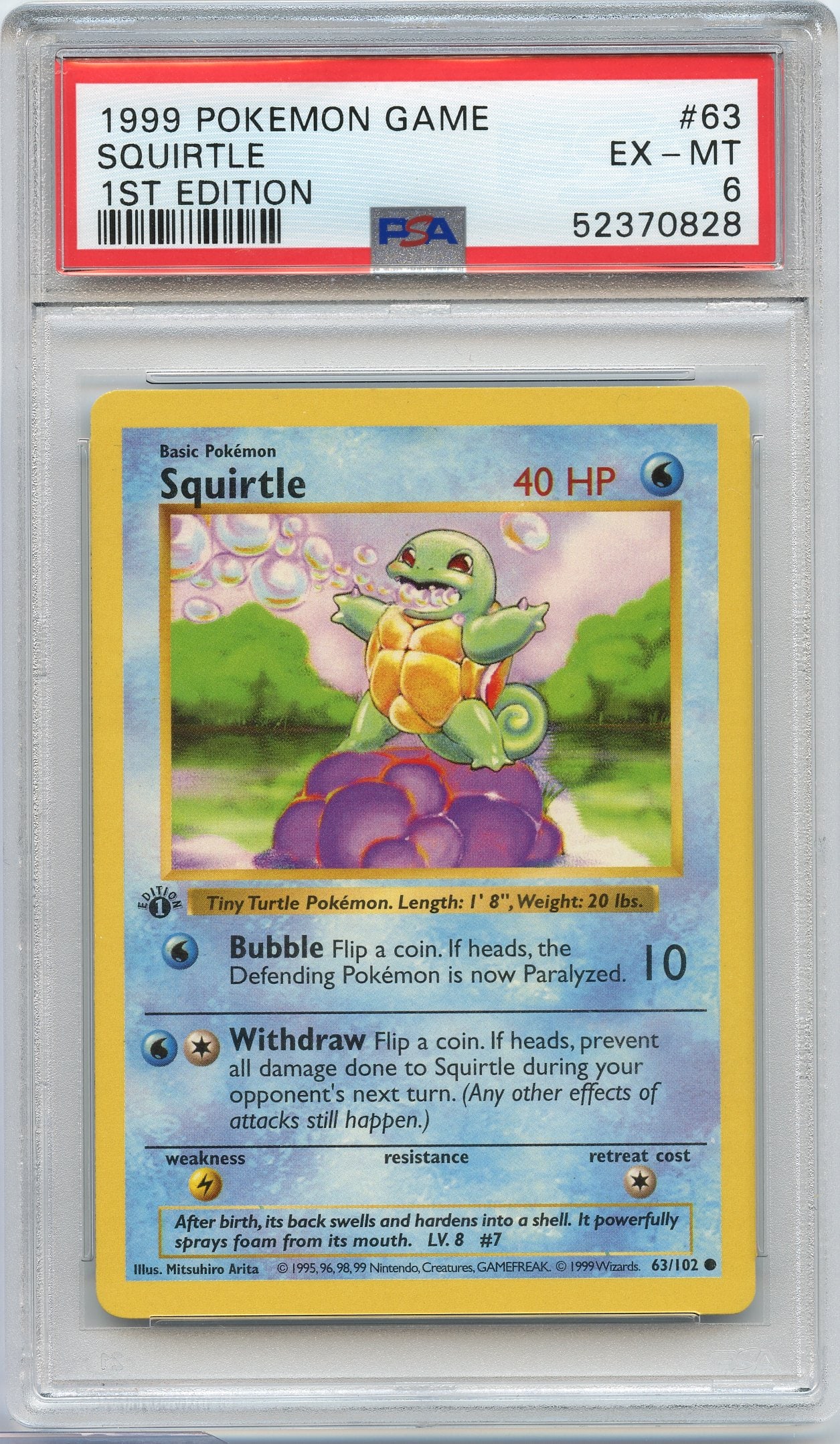 PSA 6 Squirtle #6 Base Set 1st Edition Shadowless (1 of 2)