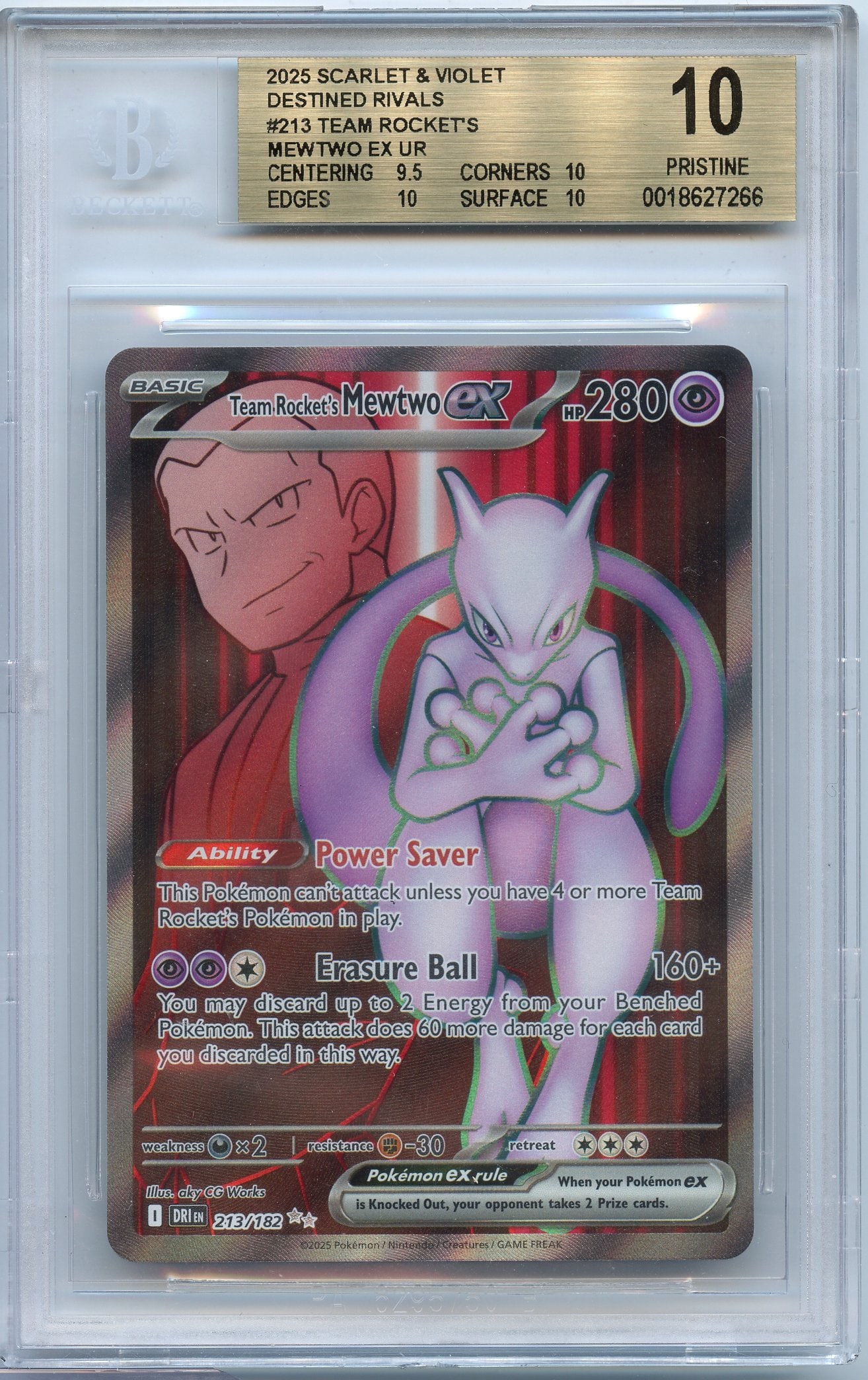 BGS 10 Team Rocket's Mewtwo #213 Ultra Rare Destined Rivals (1 of 2)
