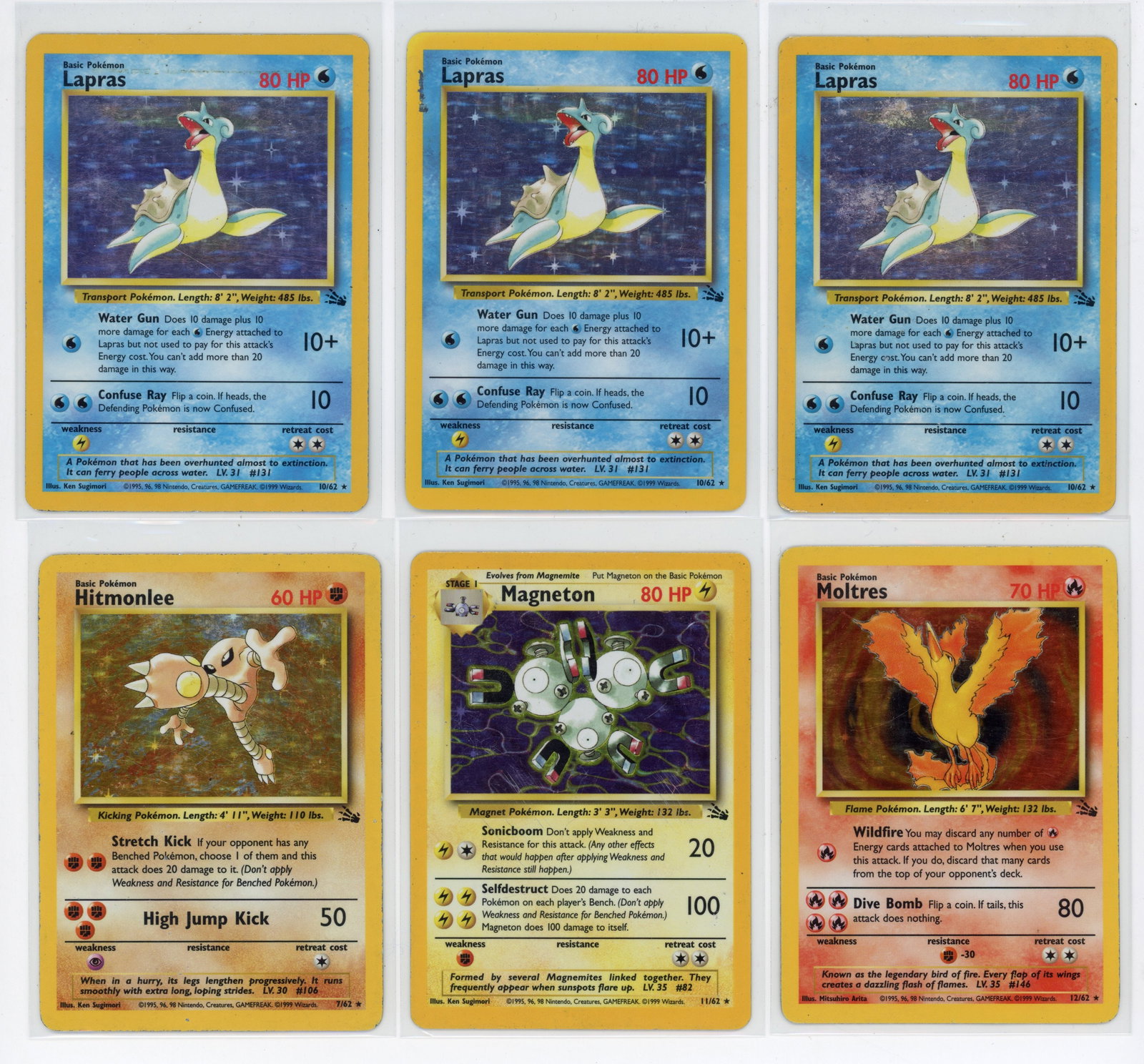 Partially Complete Fossil Set (1999) - Inc. X10 Holos: This partially complete set of Fossil (1999) has been previously loved, and as such features many cards in HP condition, with some damaged cards also present. The holos however look great in a binder,