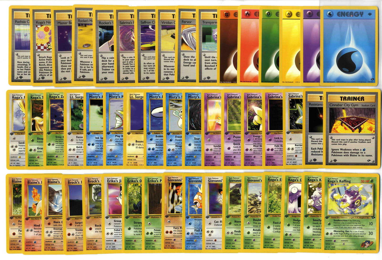 WoTC 1st Edition Gym/Team Rocket Collection: This lot features xxx cards from three vintage Pok??mon sets, Team Rocket, Gym Heroes and Gym Challenge,??Team Rocket - 42 cardsGym Heroes - 47 cards including Misty's Poliwrath and Lt. Surge's Pikach