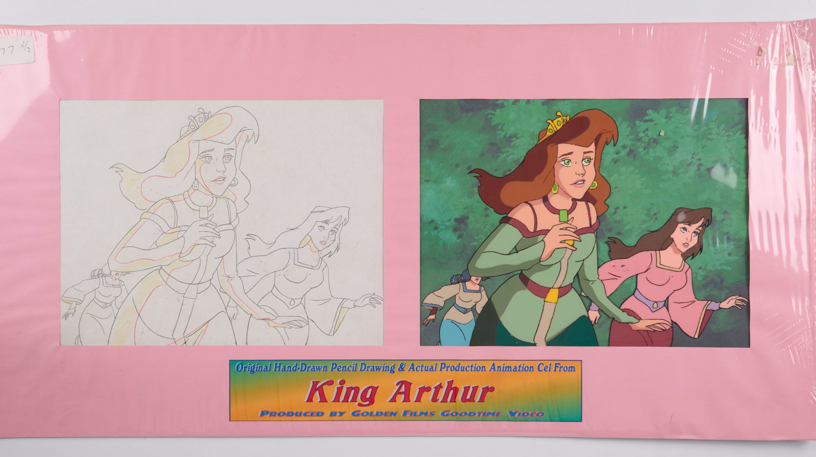 Thumberlina and King Arthur Production Animation Cels and Drawings (Golden Films, 1992-93) Total 7: Thumberlina and King Arthur Production Animation Cels and Drawings (Golden Films, 1992-93) Total 7.?Original hand painted animation cel of Thumberlina asleep, along with two production drawings of the
