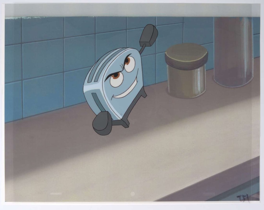 The Brave Little Toaster Original Production Cels (Hyperion Pictures, 1987) Total 2: The Brave Little Toaster Original Hand Painted Production Cel (Hyperion Pictures, 1987) Total 2.Original animation cel of The Brave Little Toaster with a printed background. With, an original animatio