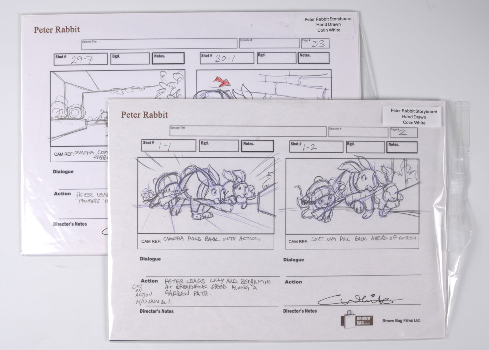 Colin White Two Hand Drawn Storyboards From Peter Rabbit Animated TV Show (Silvergate Media, (1 of 3)