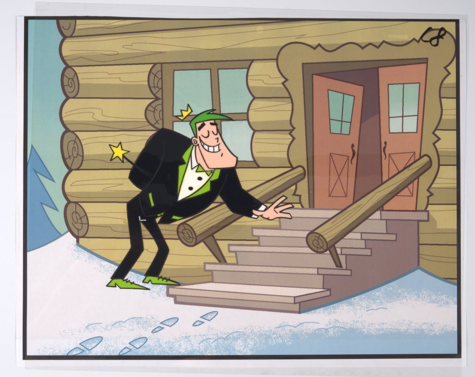 Fairly Odd Parents Original Cosmo Animation Cel (Nickelodeon, 2001-2017): Fairly Odd Parents Original Cosmo Animation Cel (Nickelodeon, 2001-2017)?Hand painted original animation cel from Fairly Odd Parents pilot episode ?Where?s The Wand' with printed background. Shows Cos