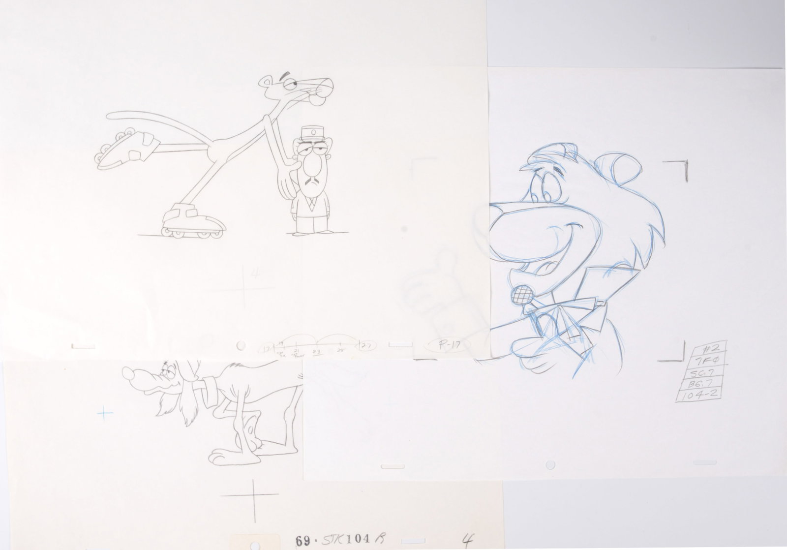 Three Original Pencil Production Drawings of Goober, Snagglepuss And The Pink Panther (1 of 4)
