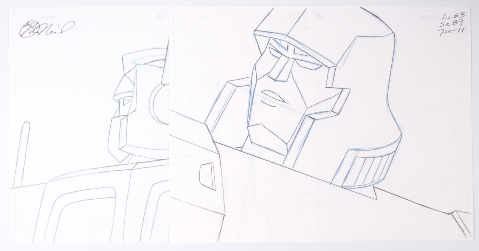 The Transformers Generation 1 Optimus Prime and Megatron Original Production Drawings (Marvel: The Transformers Optimus Prime and Megatron Original Production Drawings (Marvel Productions, 1984) Total 2.Hand drawn production drawings of Optimus Prime from 'Ultimate Doom: Brainwashes' season 1, 