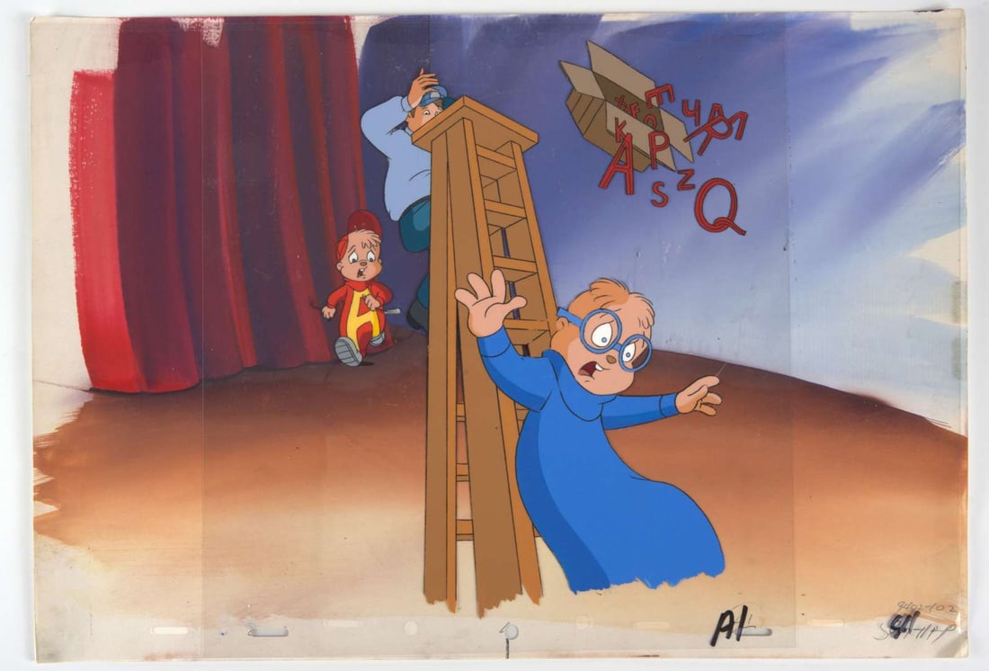 Alvin and The Chipmunks Original Simon and Alvin Production Cel With Original Background (DIC (1 of 4)
