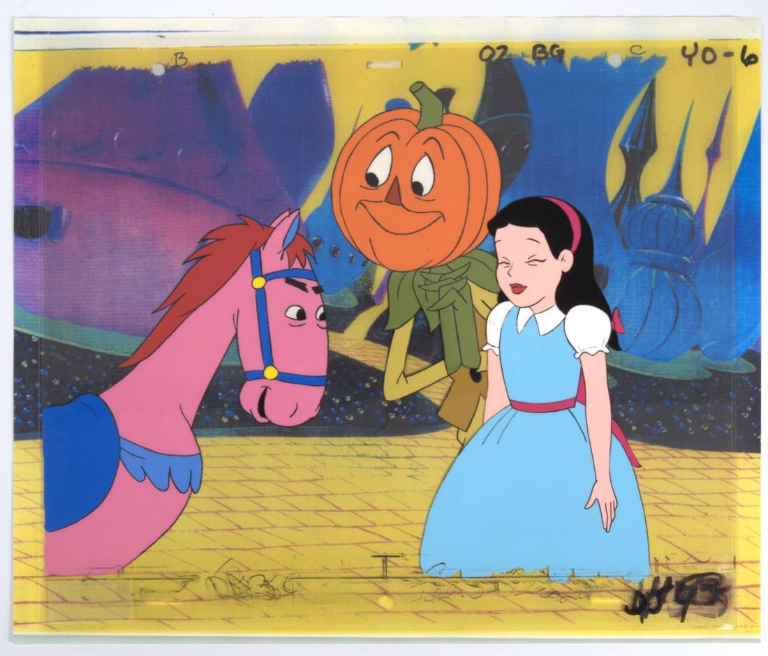 Journey Back To Oz Original Hand Painted Production Cels (Filmation, 1972) Total 3: Journey Back To Oz Multi Layered Original Hand Painted Production Cels (Filmation, 1972).Multi layer animation cel of Dorothy, Jack Pumpkinhead and Woodenhead Stallion III. Each character features of 