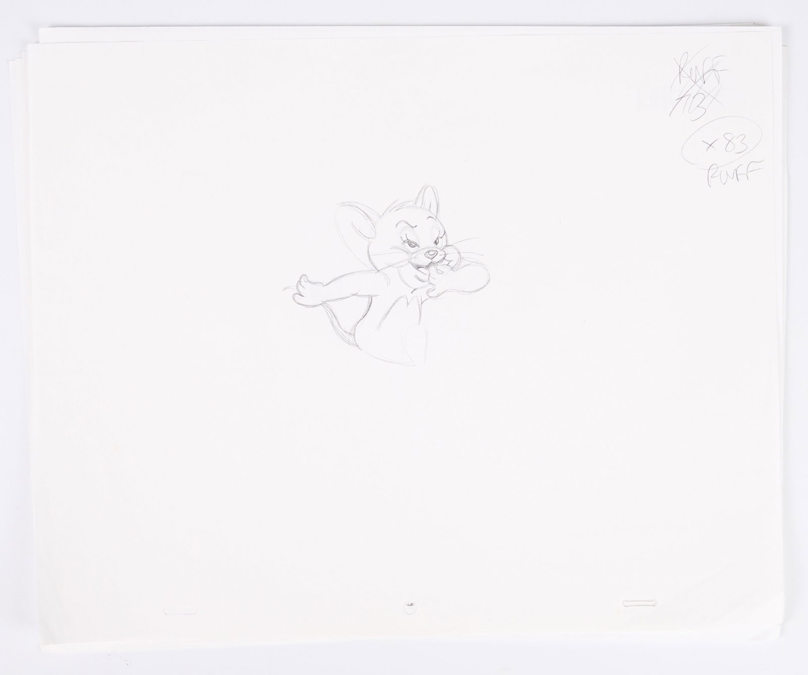 Tom And Jerry Animation Drawing For Ford Mondeo Advert (Large Company, 2003) Approx. 100+: Tom And Jerry Animation Drawing For Ford Mondeo Advert (Large Company, 2003).A collection of fifty five animation sketches of a movement sequences of Jerry from a Ford Mondeo advert. Scene 5 drawing, 