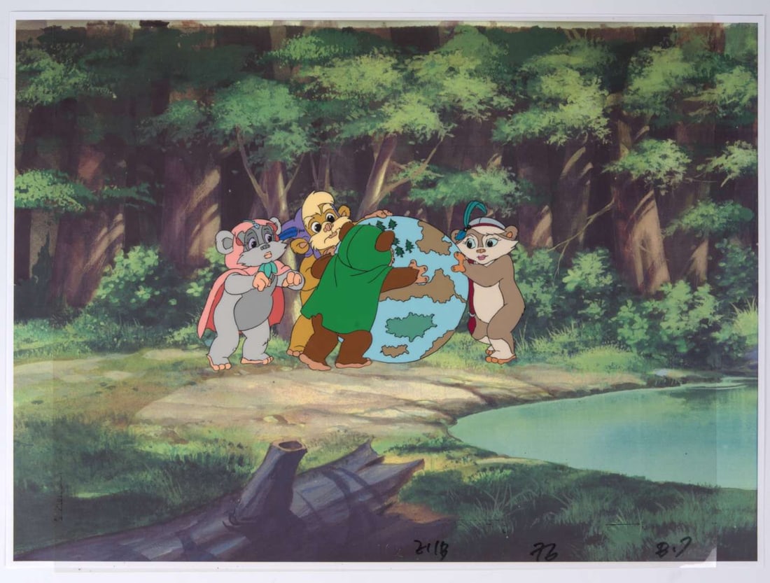 Star Wars: Ewoks The Animated Series Original Hand Painted Production Cel (Lucas Film, 1985-1986): Star Wars: Ewoks The Animated Series Original Hand Painted Production Cel (Lucas Film, 1985-1986).?Original animation single cel of Ewoks: Wicket. W. Warrick, Princess Kneesaa, Teebo and Latara from s