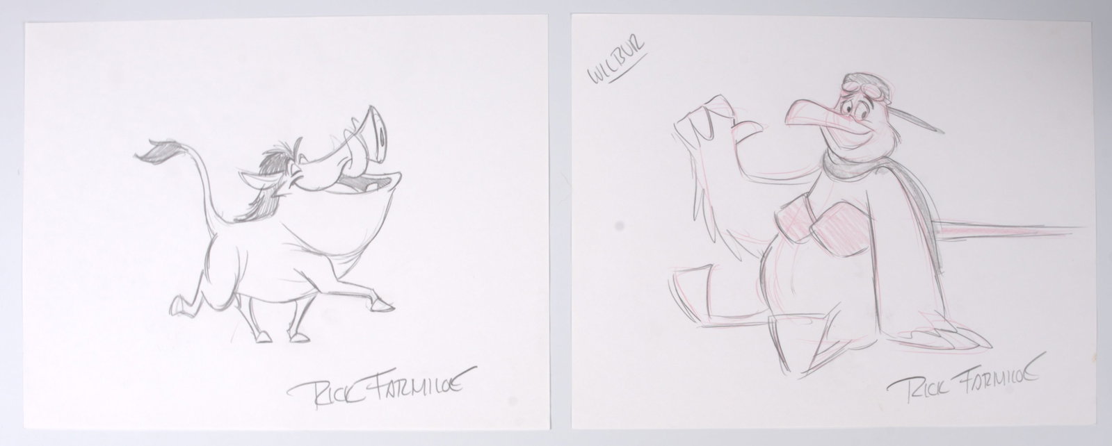 Rick Farmiloe Original Disney Sketches of Pumba and Wilber The Albatross Signed (Walt Disney, 1990s) (1 of 3)