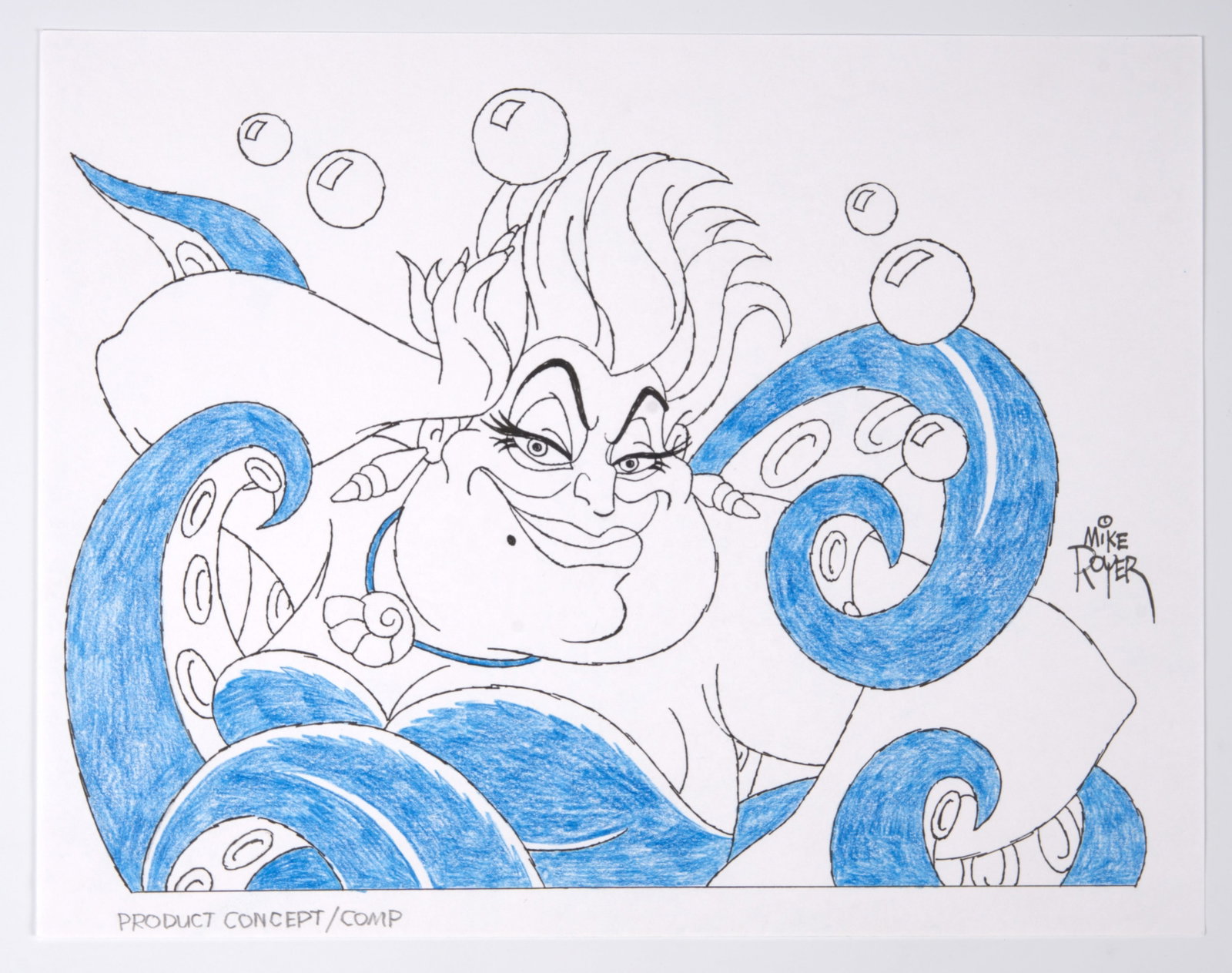 Mike Royer Three Original Pen and Ink Concept and Fashion Artwork Of Disney Ursula, Aladdin, Aboo (1 of 6)