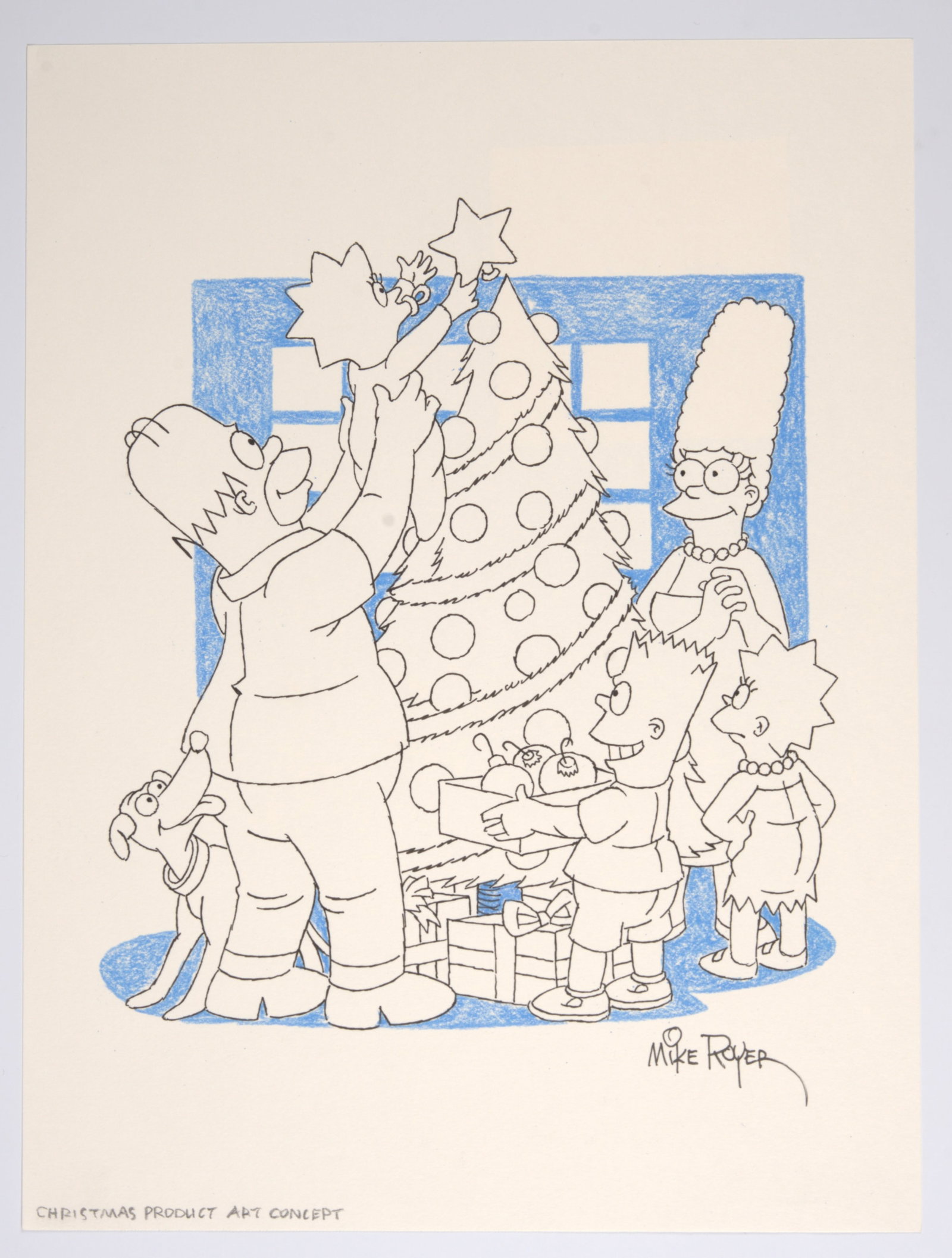 Mike Royer The Simpsons Pencil and Ink Christmas Product Concept Art Signed 1990s. (1 of 3)