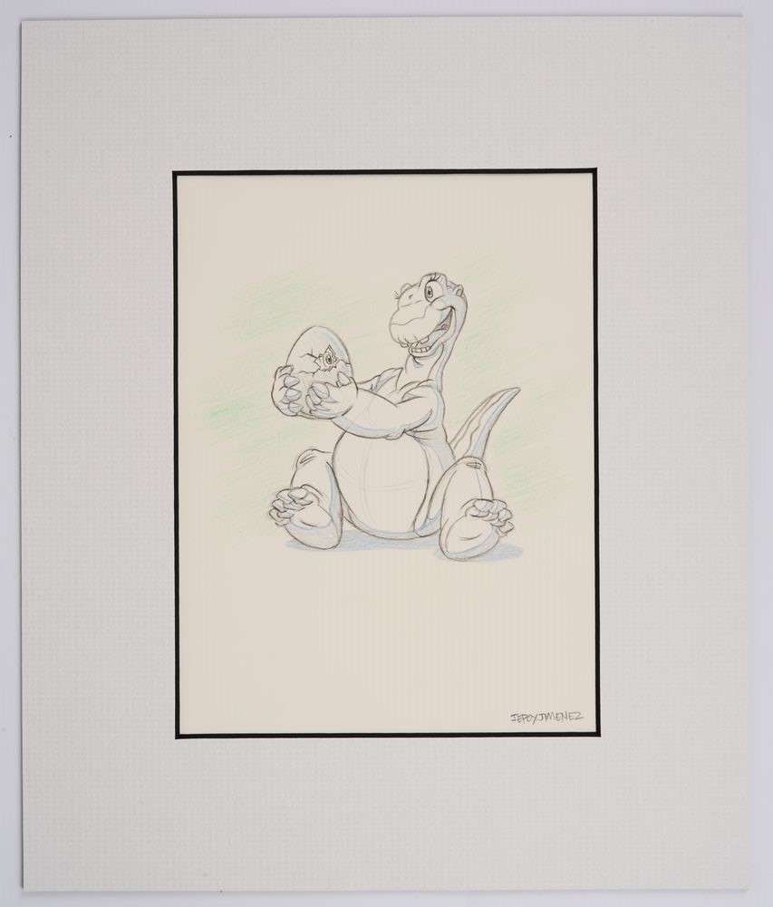 Jeffrey Jimenez Original Pencil Sketches of Little Foot and Piglet (Universal/Disney, 2004-08) Total: Jeffrey Jimenez Original Pencil Sketches of Little Foot and Piglet (Universal/Disney, 2007-2008) Total 2.Hand drawn sketchbook art of character, Littlefoot from The Land Before Time. Signed by artist 