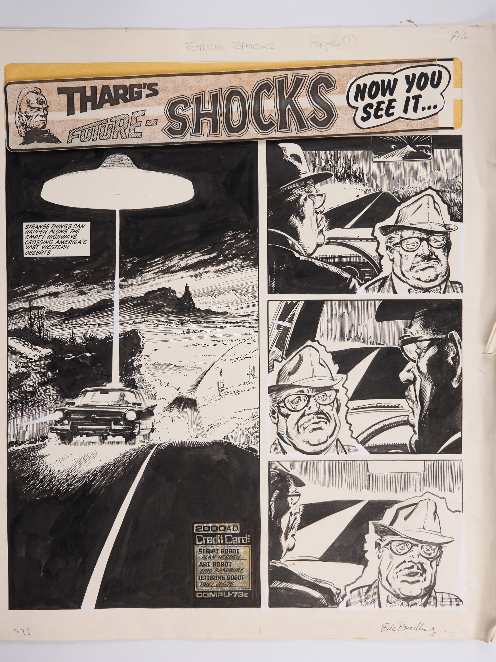 Eric Bradbury Alan Hebden 2000 AD Prog #251 Tharg's Future Shocks Now you See It Ink Pages (1 of 8)